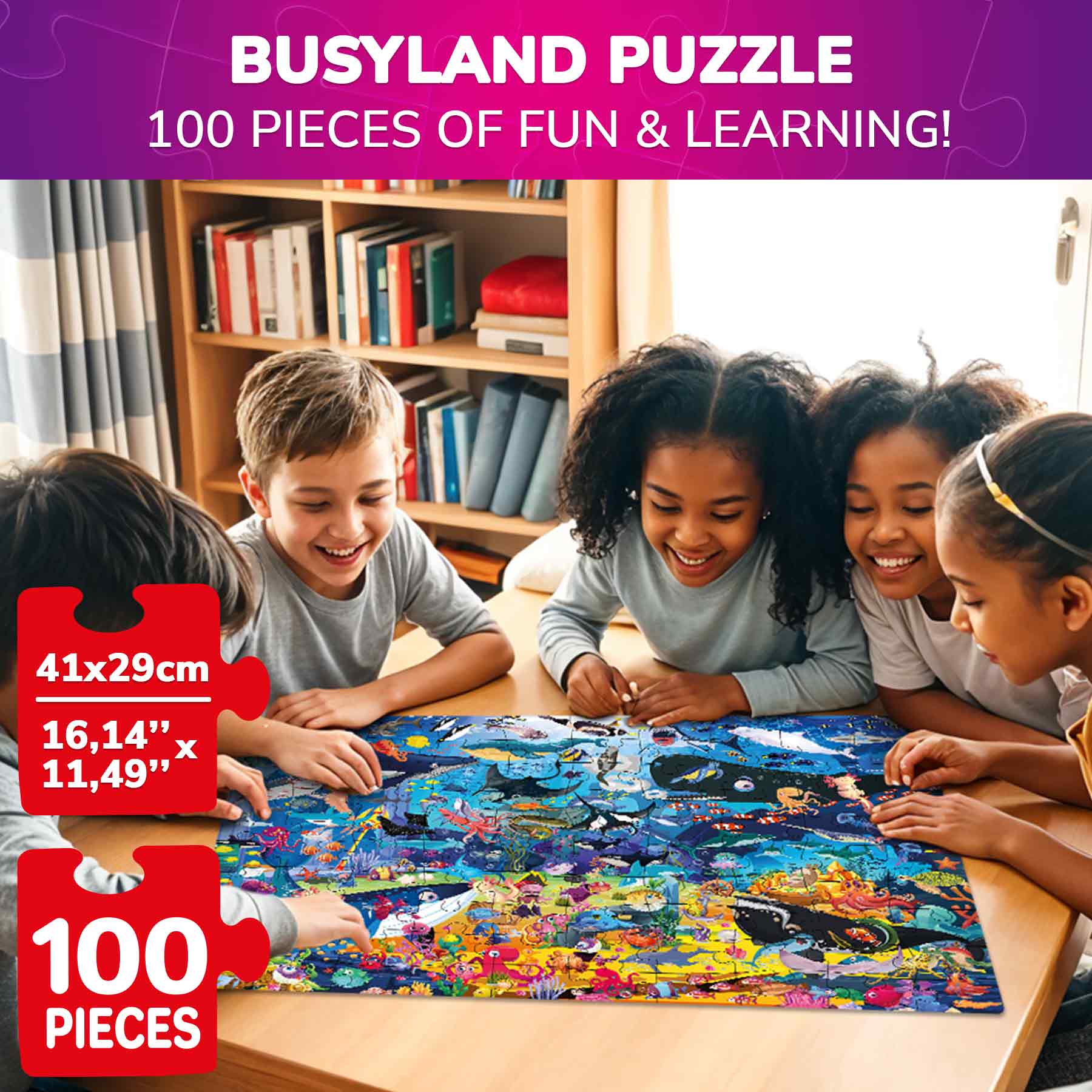 100 Pcs Jigsaw Puzzle for Kids | Ocean Animals Learning Game - Image 2