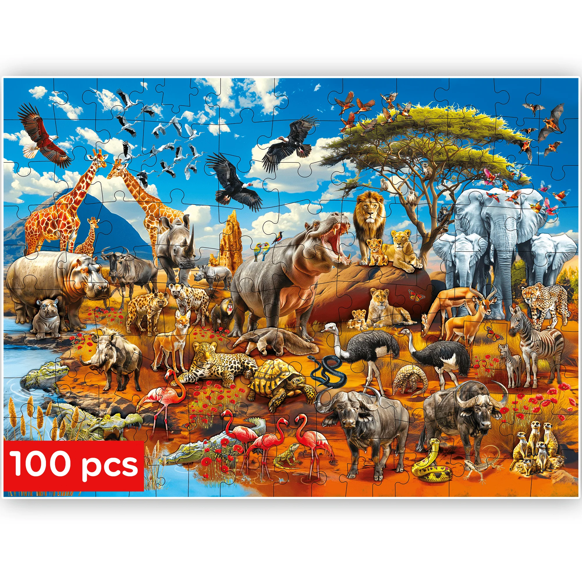 100 Pcs Jigsaw Puzzles for Kids | Africa Animals