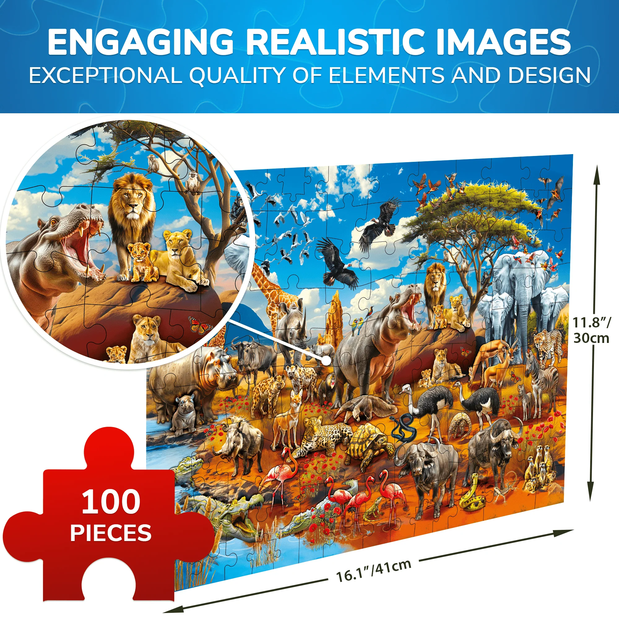 100 Pcs Jigsaw Puzzles for Kids | Africa Animals - Image 3