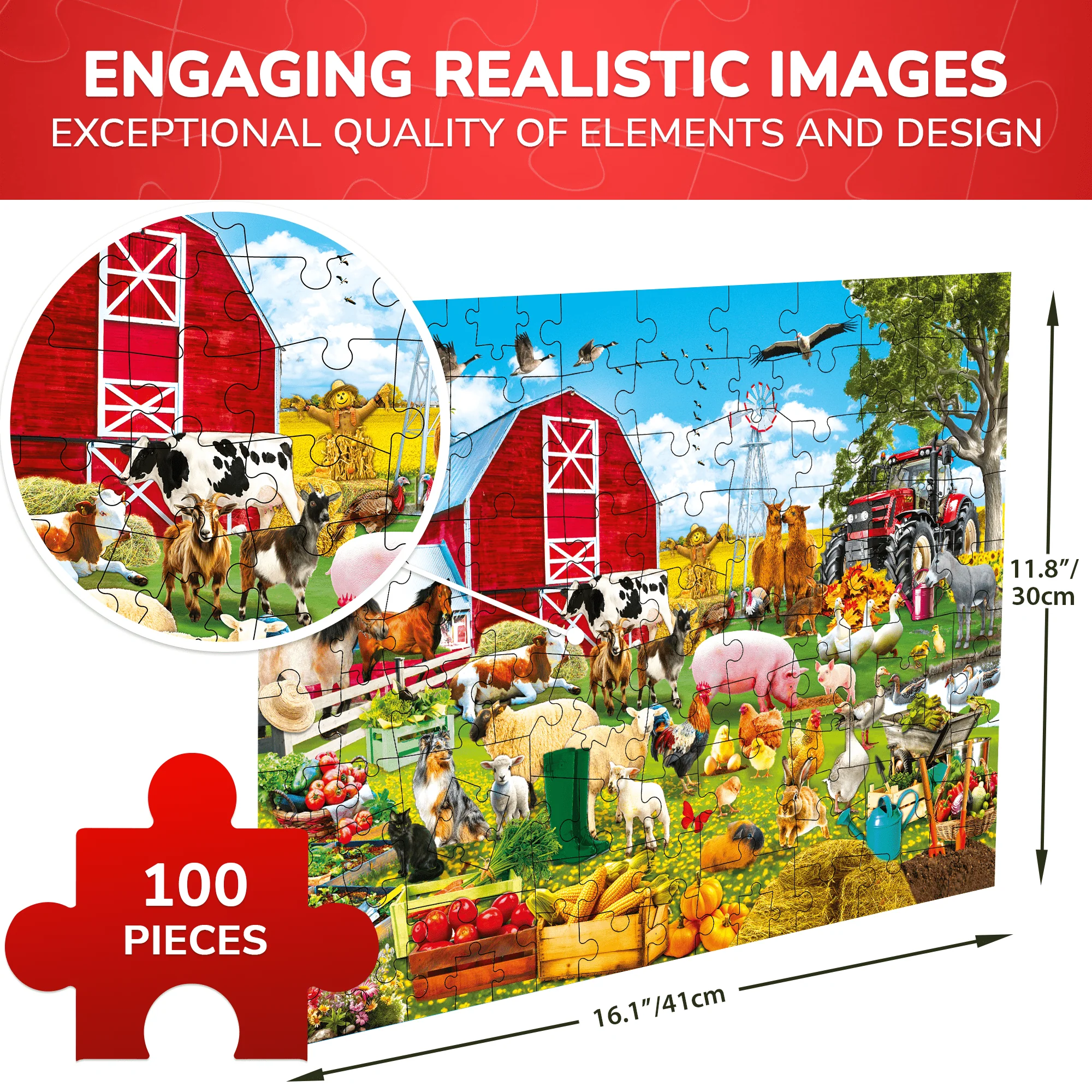 100 Pcs Jigsaw Puzzles for Kids | Farm Animals - Image 3