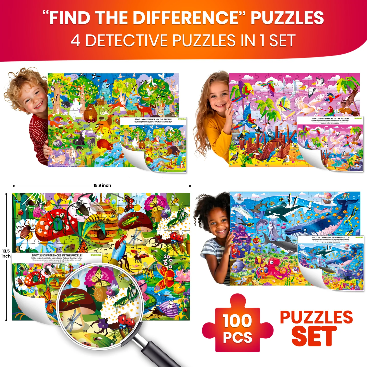 100 Pcs Search and Find Puzzles for Kids - Ocean, Insects & Forest - Image 2