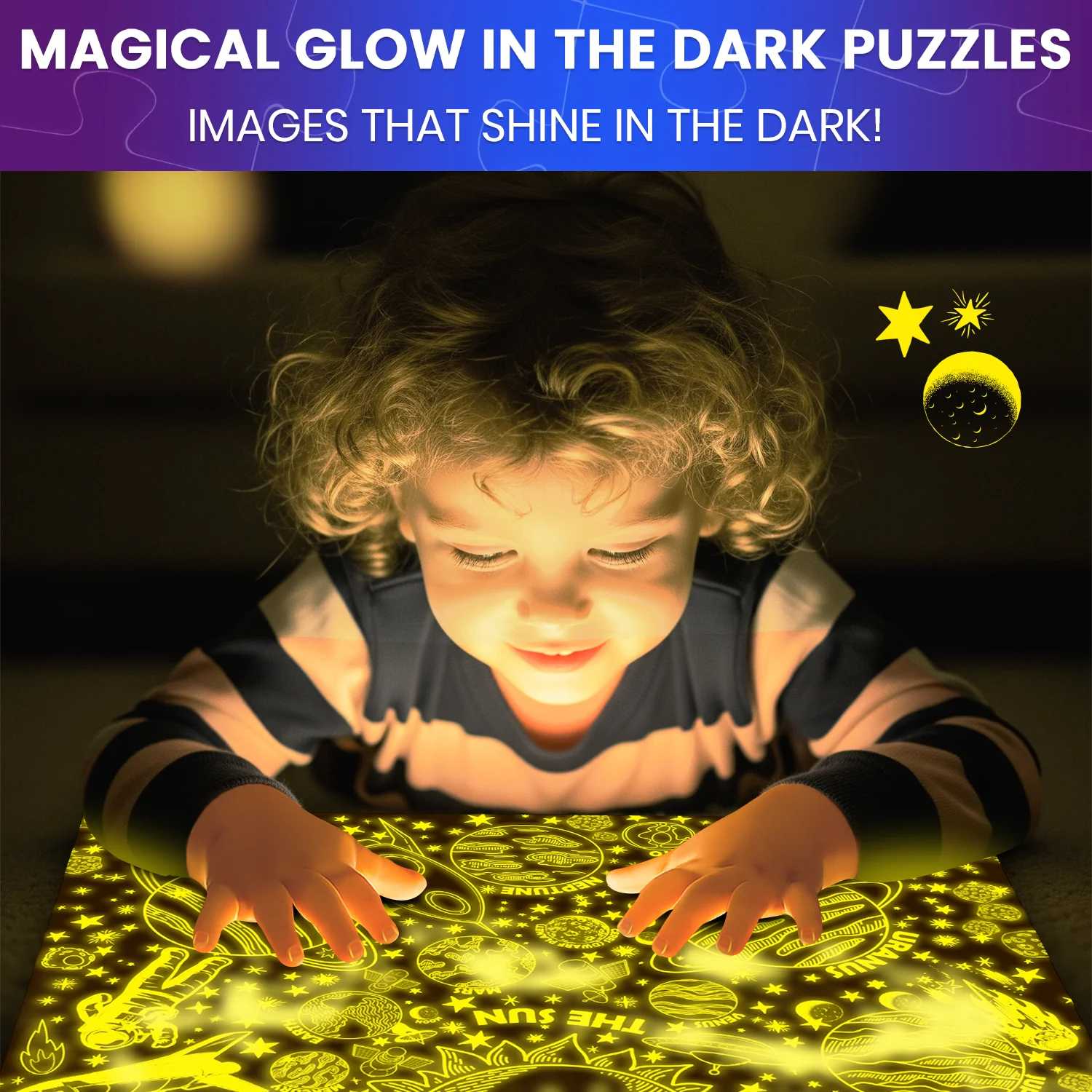 100 Piece Glow in The Dark Puzzles for Kids - Maps & Space - Image 2