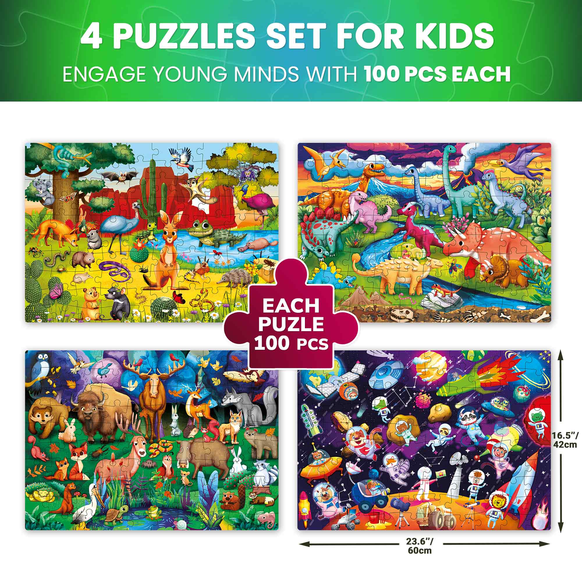 100 Piece Glow in The Dark Puzzles for Kids | Space, Dino - Image 3
