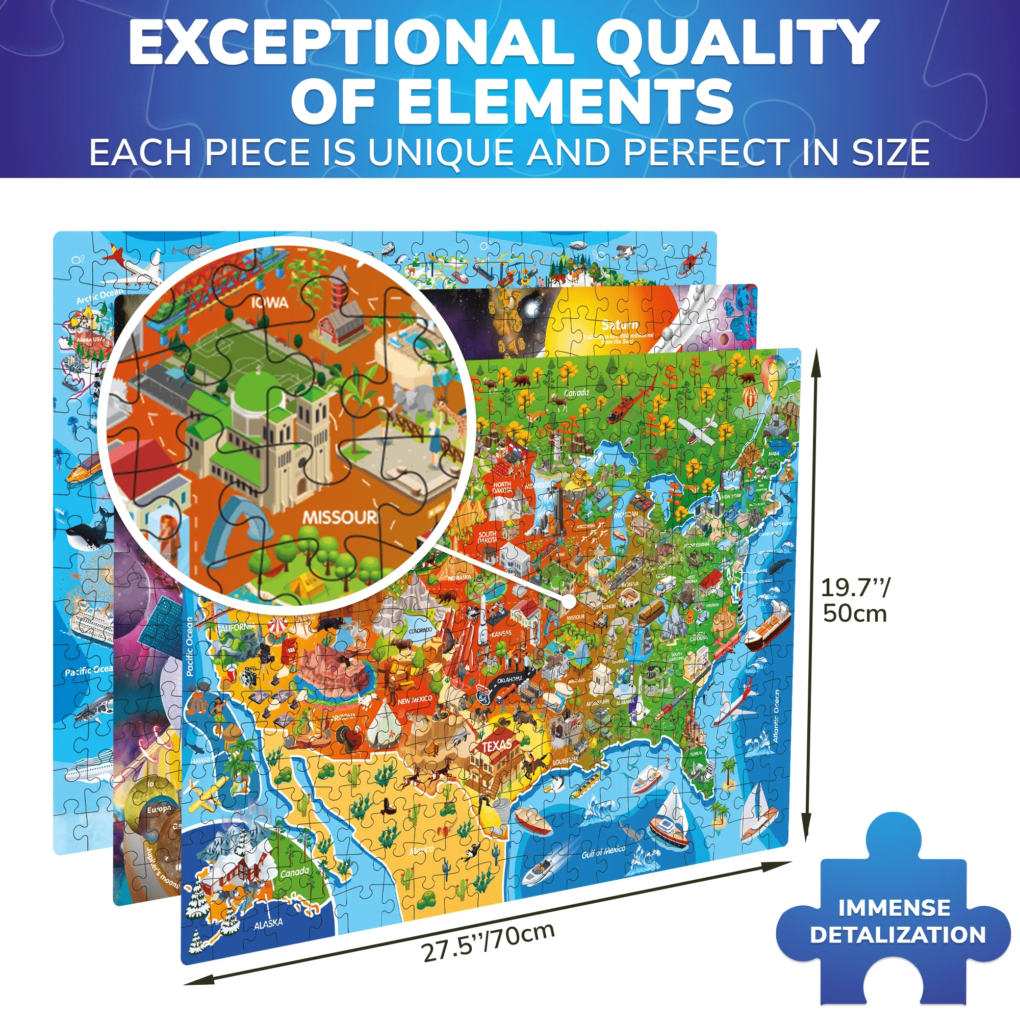1000 Pcs Puzzles for Adults 3 Set | USA, World Maps & Space - Image 4