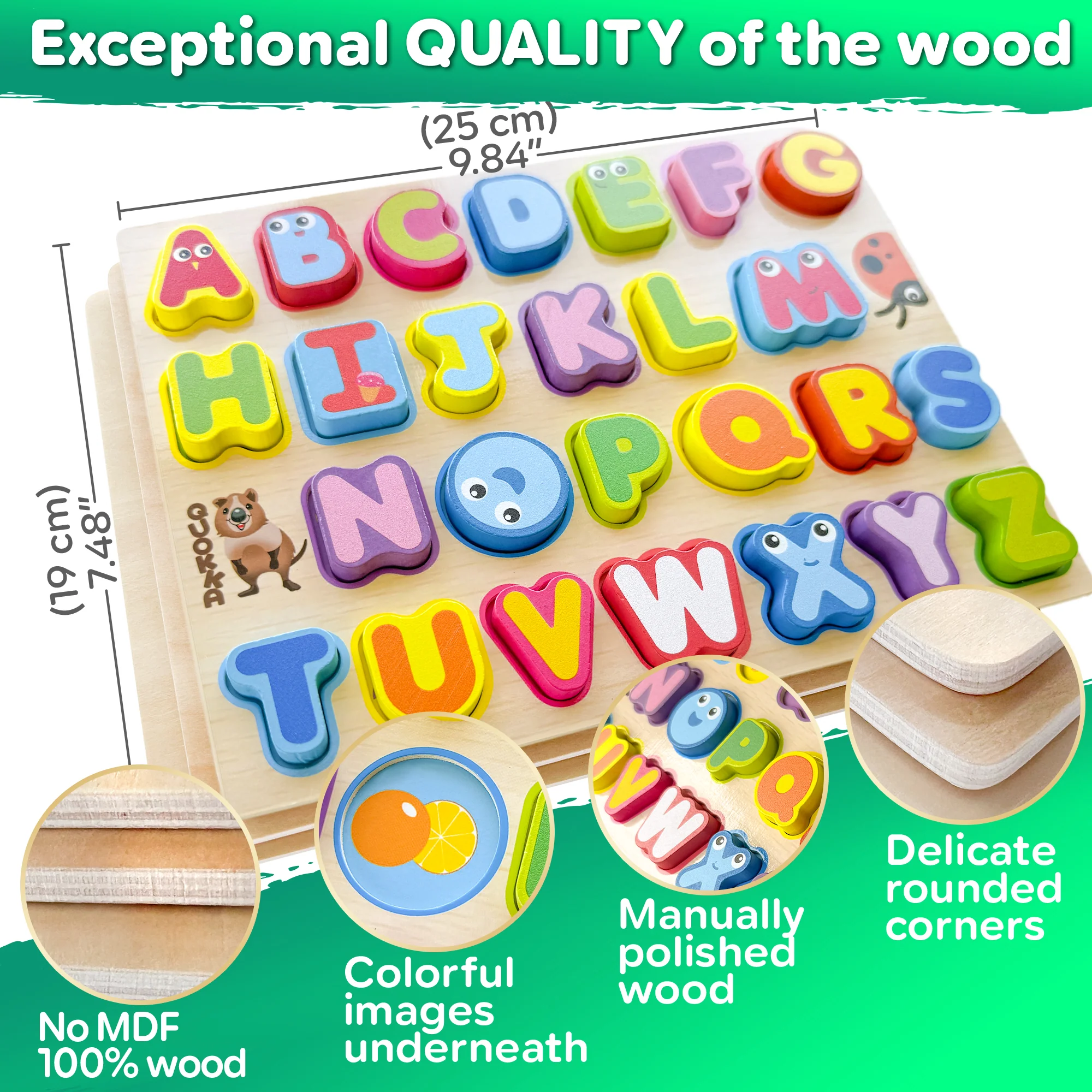 3 Set Chunky Wooden Puzzles for Toddlers | Alphabet, Numbers & Geometric Forms - Image 6
