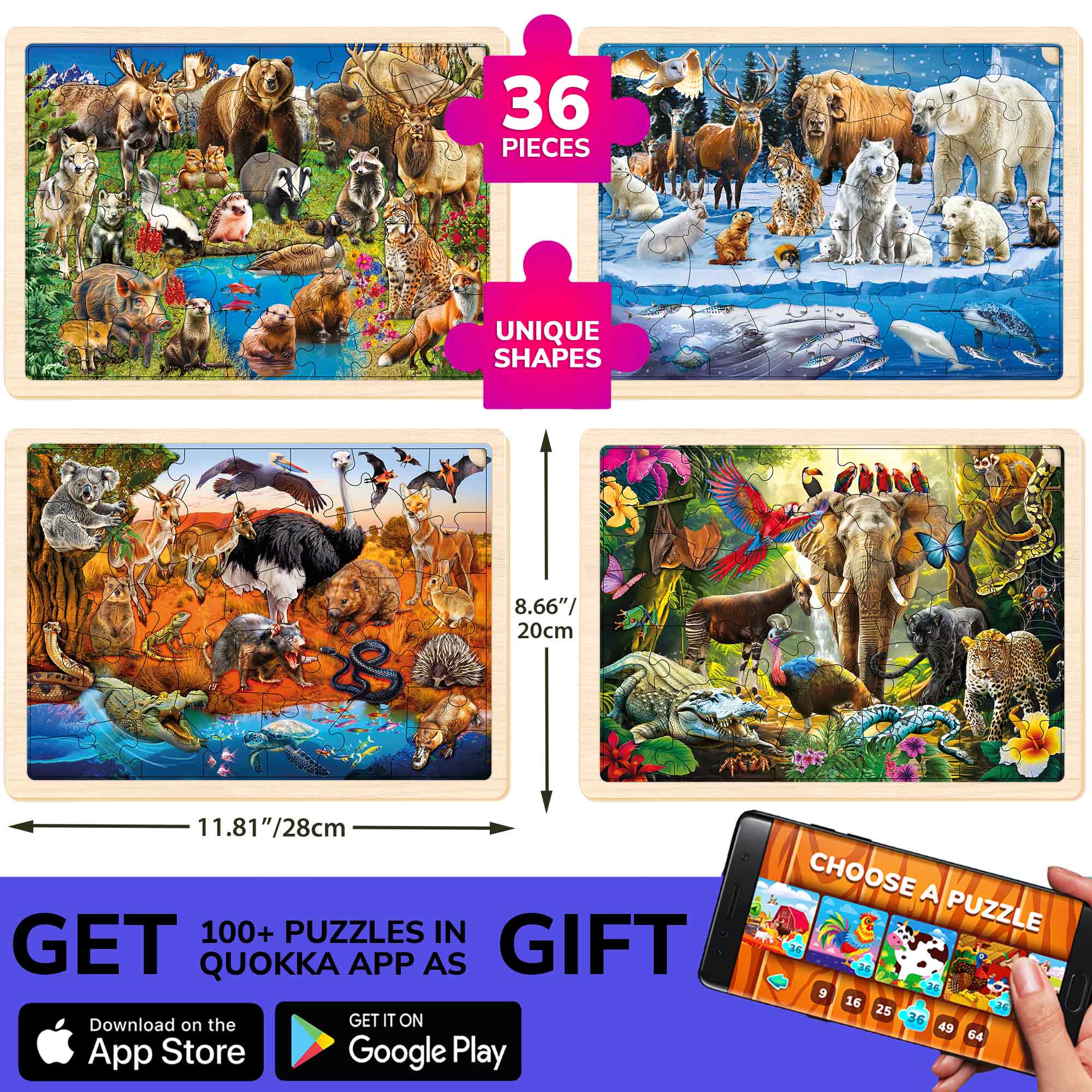 4 Set 36 Pcs Wooden Puzzles for Kids | Polar & Tropical Animals - Image 2