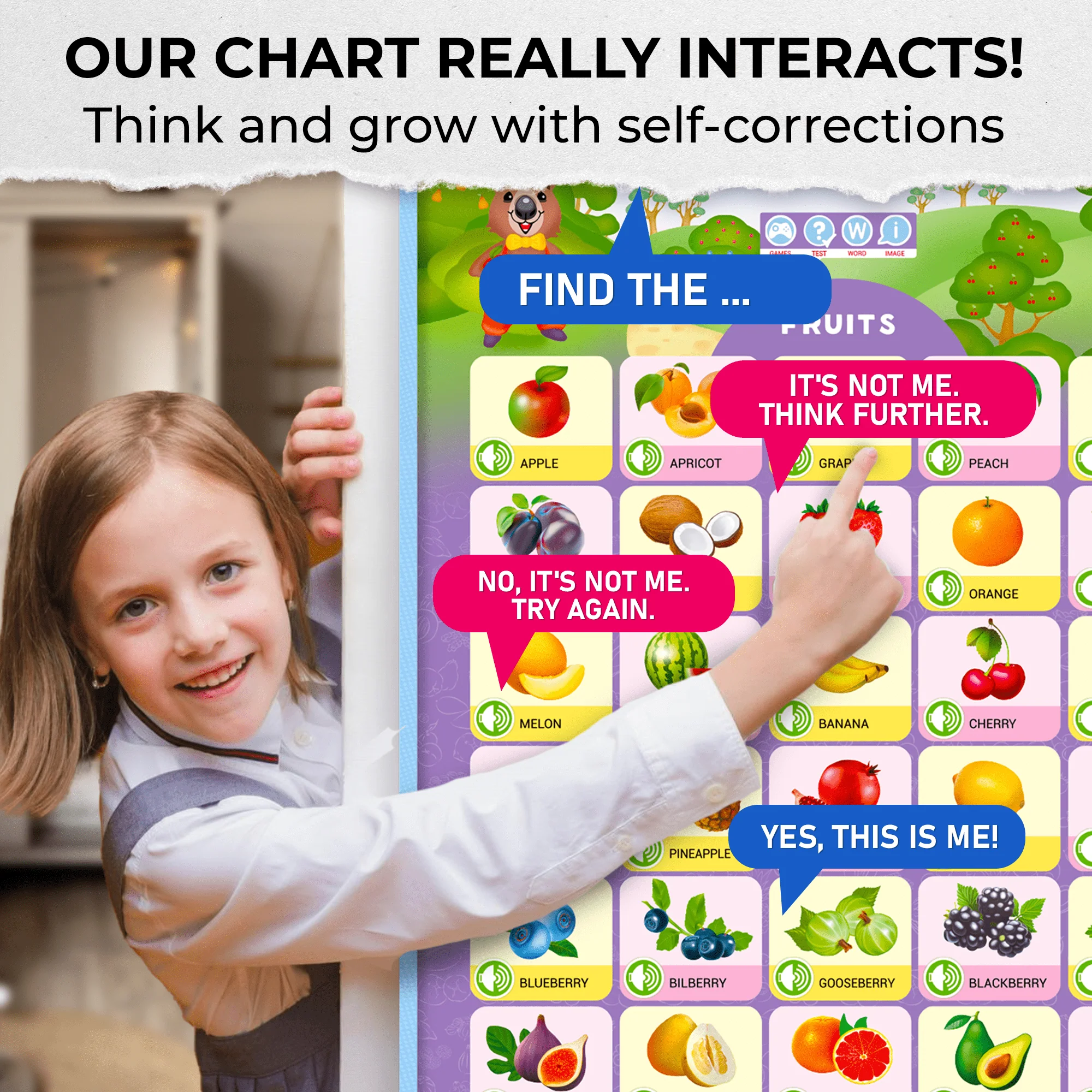 4 Set Poster Preschool Learning Toy | Animals, Fruits, Vegetables & Time - Image 4