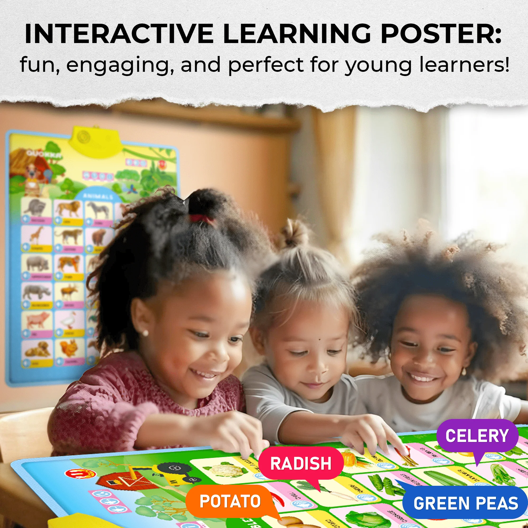 4 Set Poster Preschool Learning Toy | Animals, Fruits, Vegetables & Time - Image 6