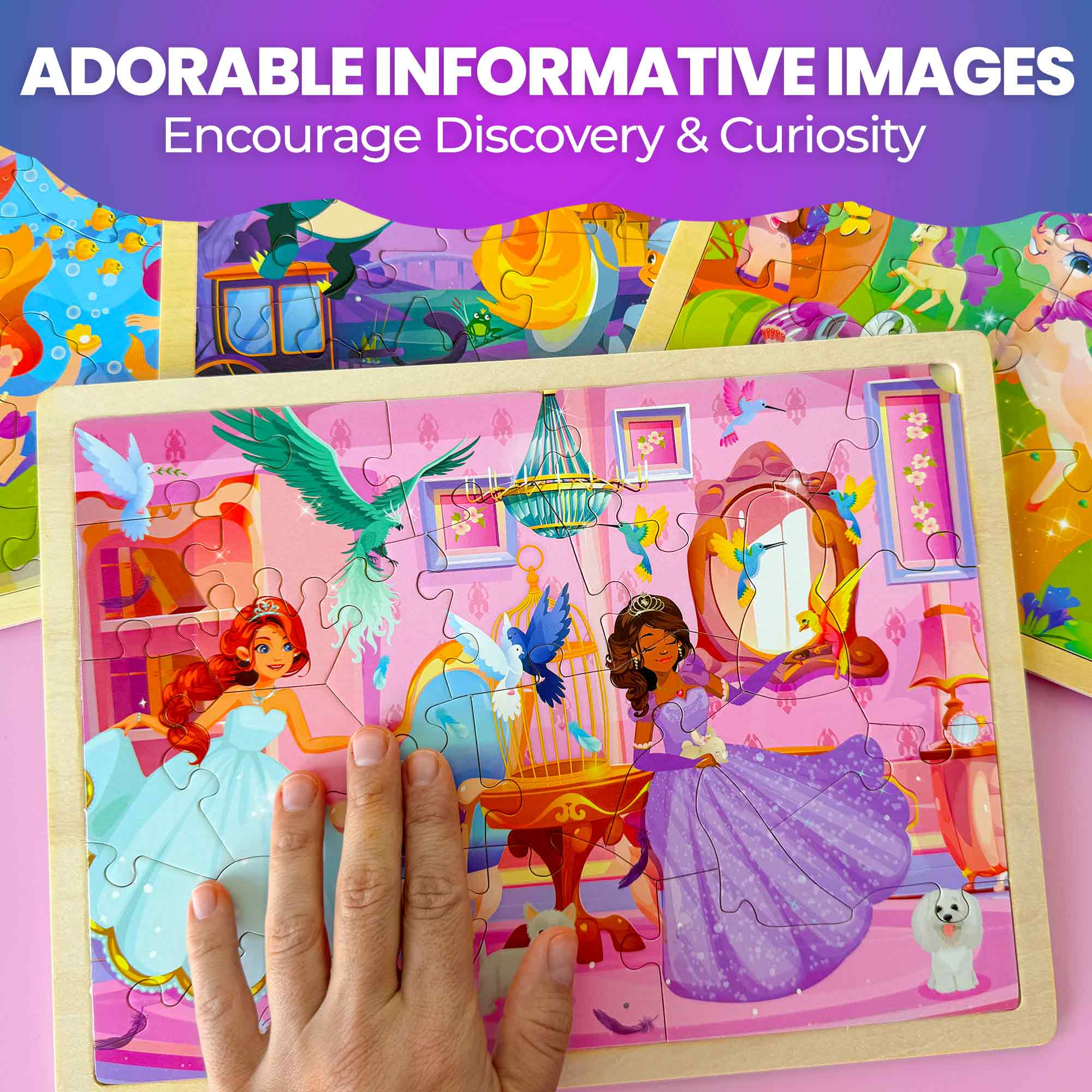 4 Set Wooden Puzzles for Toddlers | Mermaids, Princesses & Unicorns - Image 4