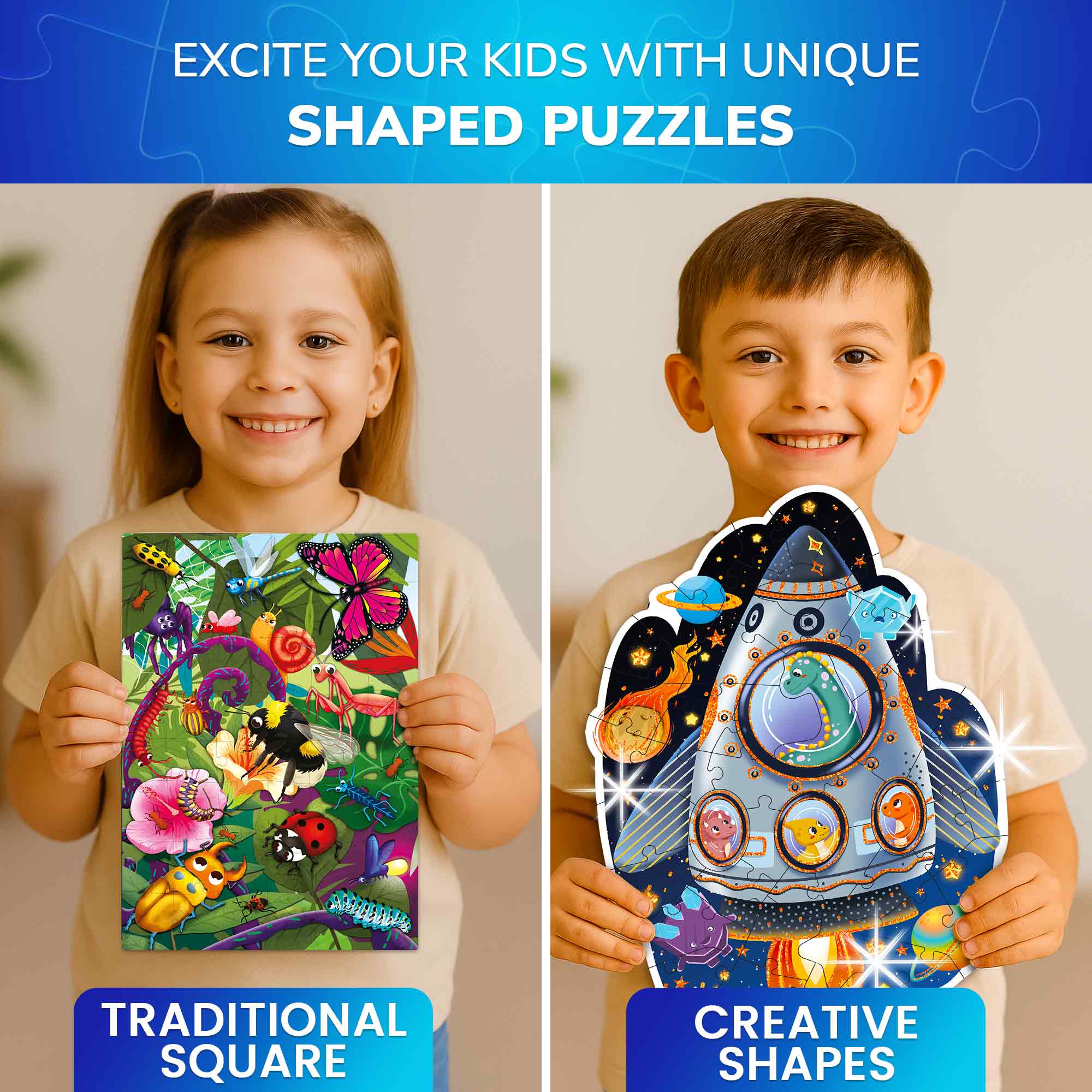 4x48 Pcs Shaped Puzzles with Glitter Effect - Dragon, Rocket - Image 3