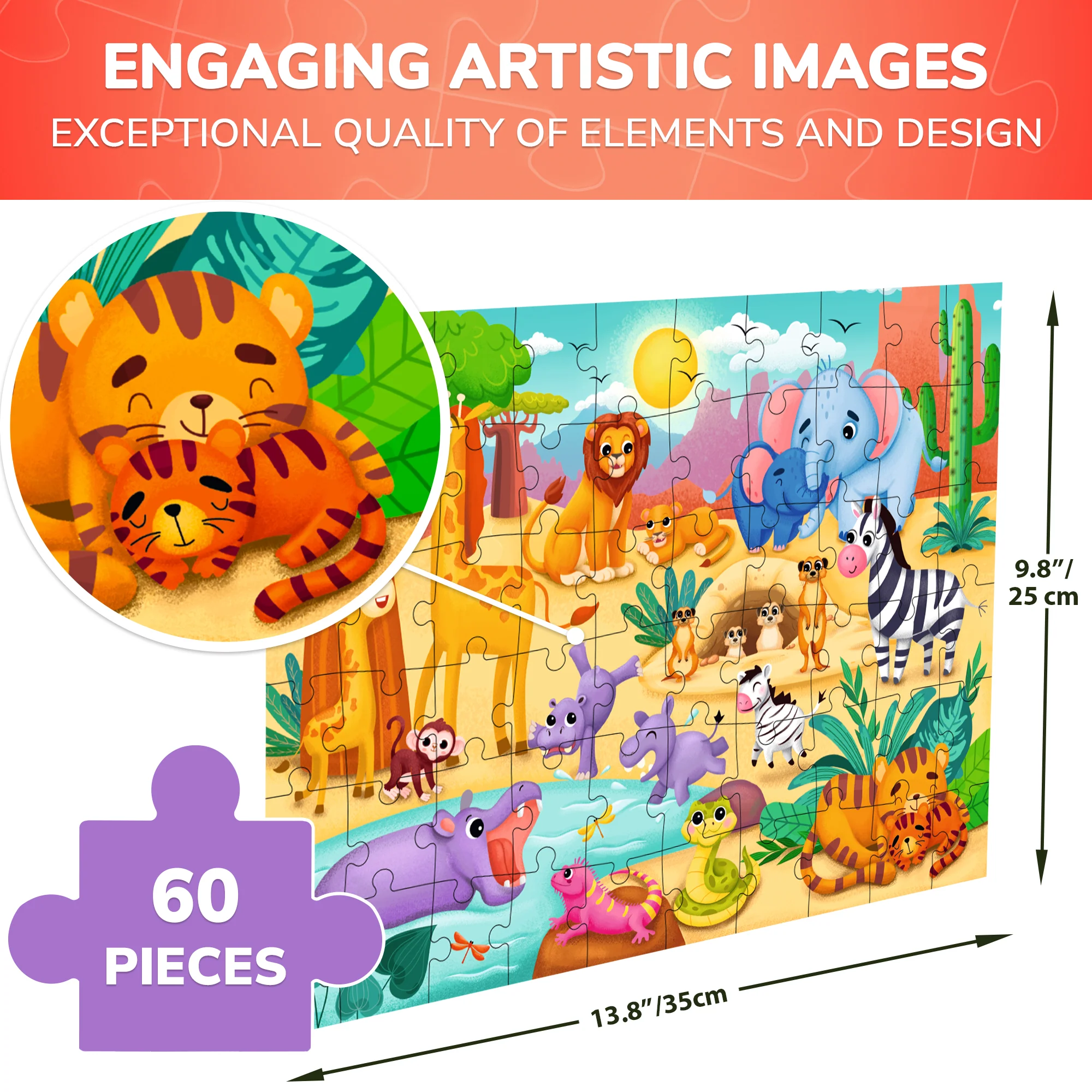 60 Pcs Puzzles for Kids - African Animals - Image 2