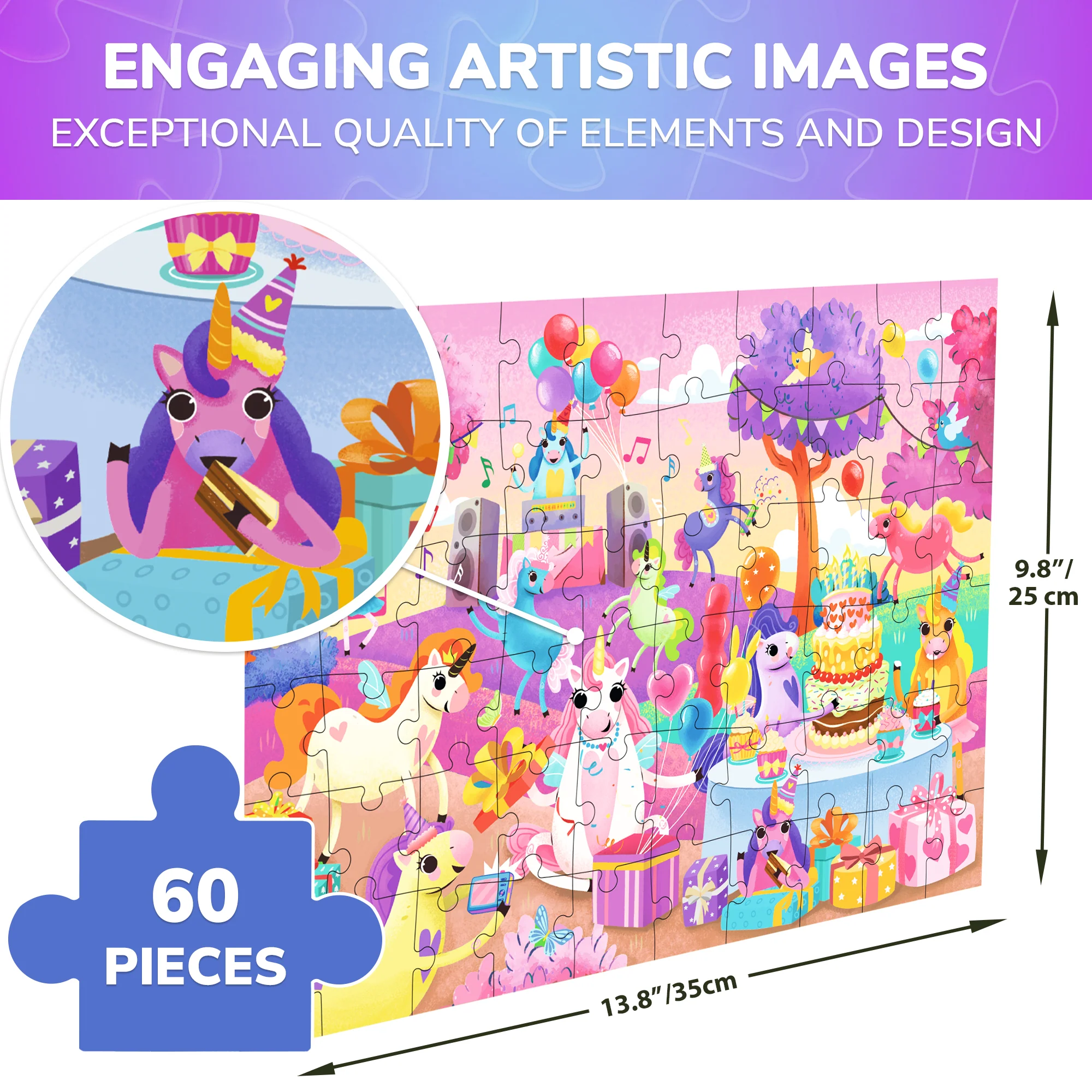 60 Pcs Puzzles for Kids - Unicorns - Image 2