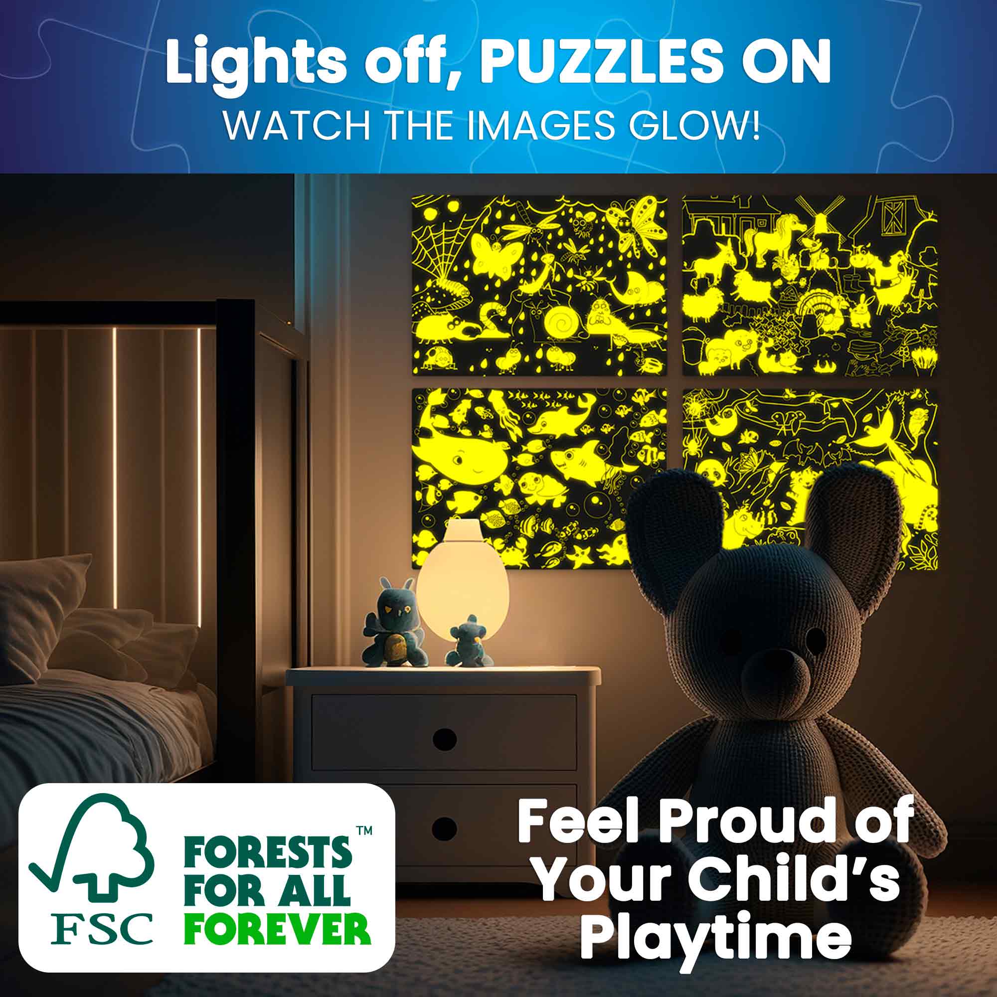 60 Piece Glow in the Dark Puzzles for Kids | Animals - Image 6