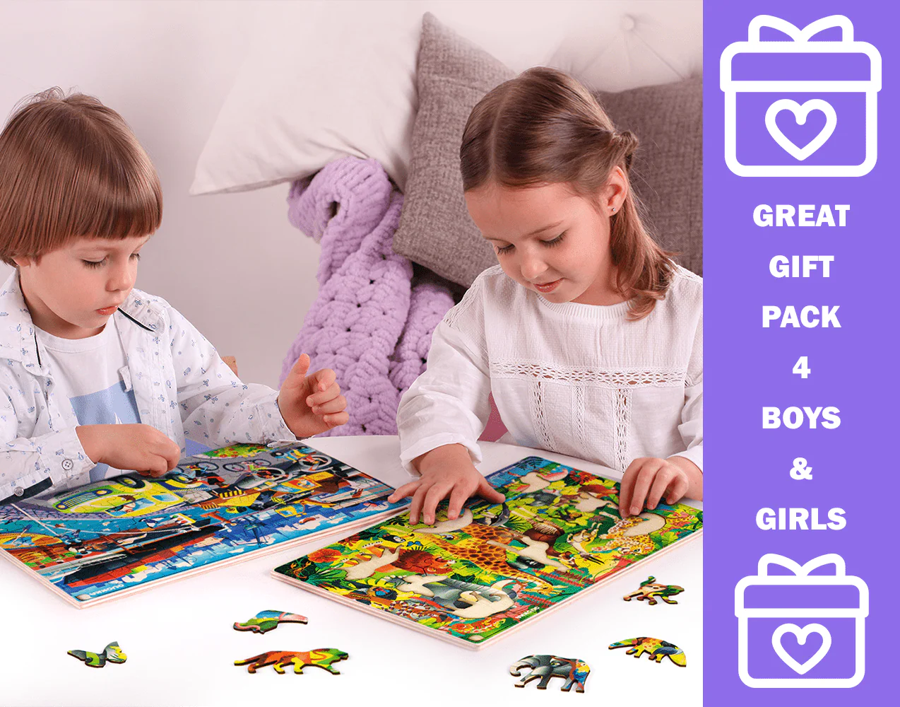 60 Piece Set of 4 Jigsaw Puzzles | Birds & Wild Animas - Image 5