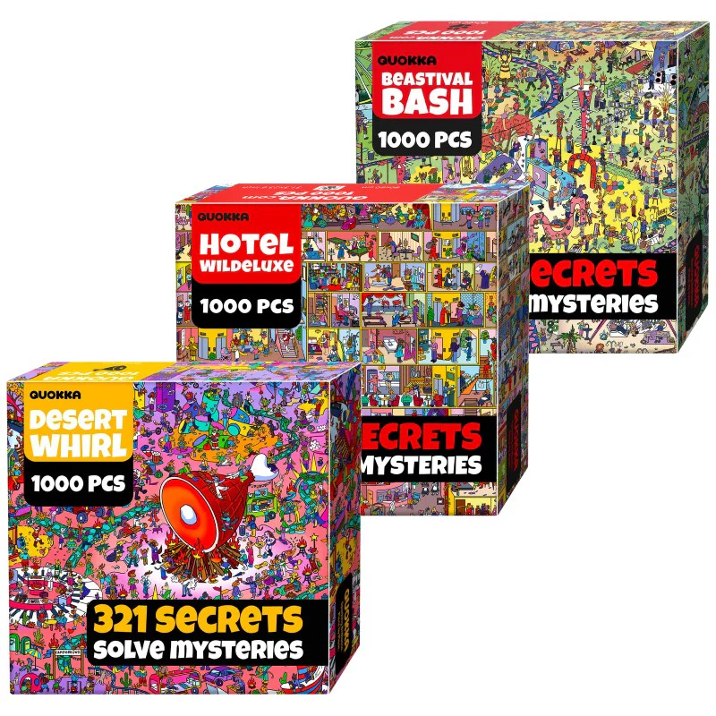 Bundle Set 3x1000 Piece Puzzle for Adults with Hidden Secrets & Audio Story