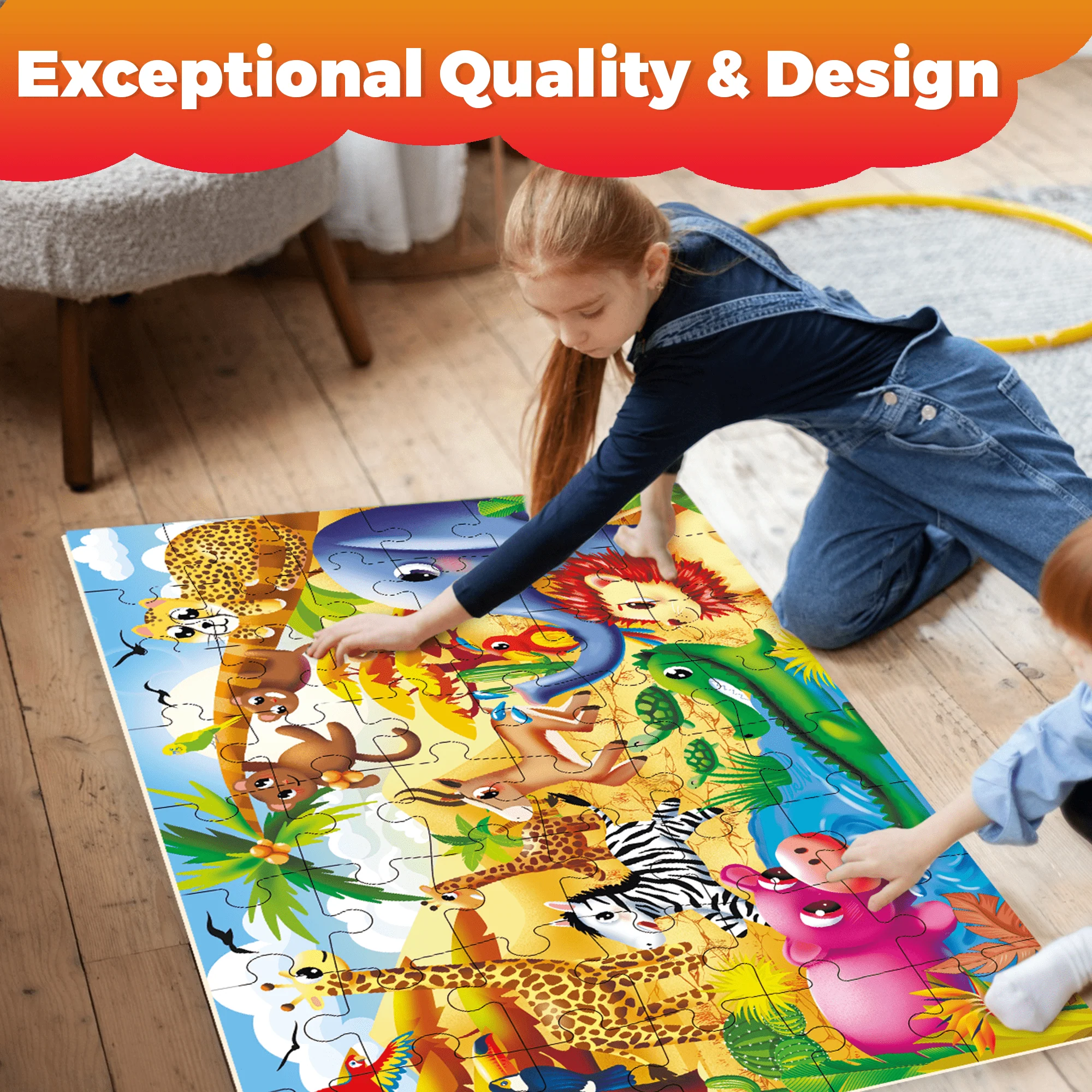 Bundle Set of 2 Giant Floor Puzzles for Kids | Africa, Dino - Image 3
