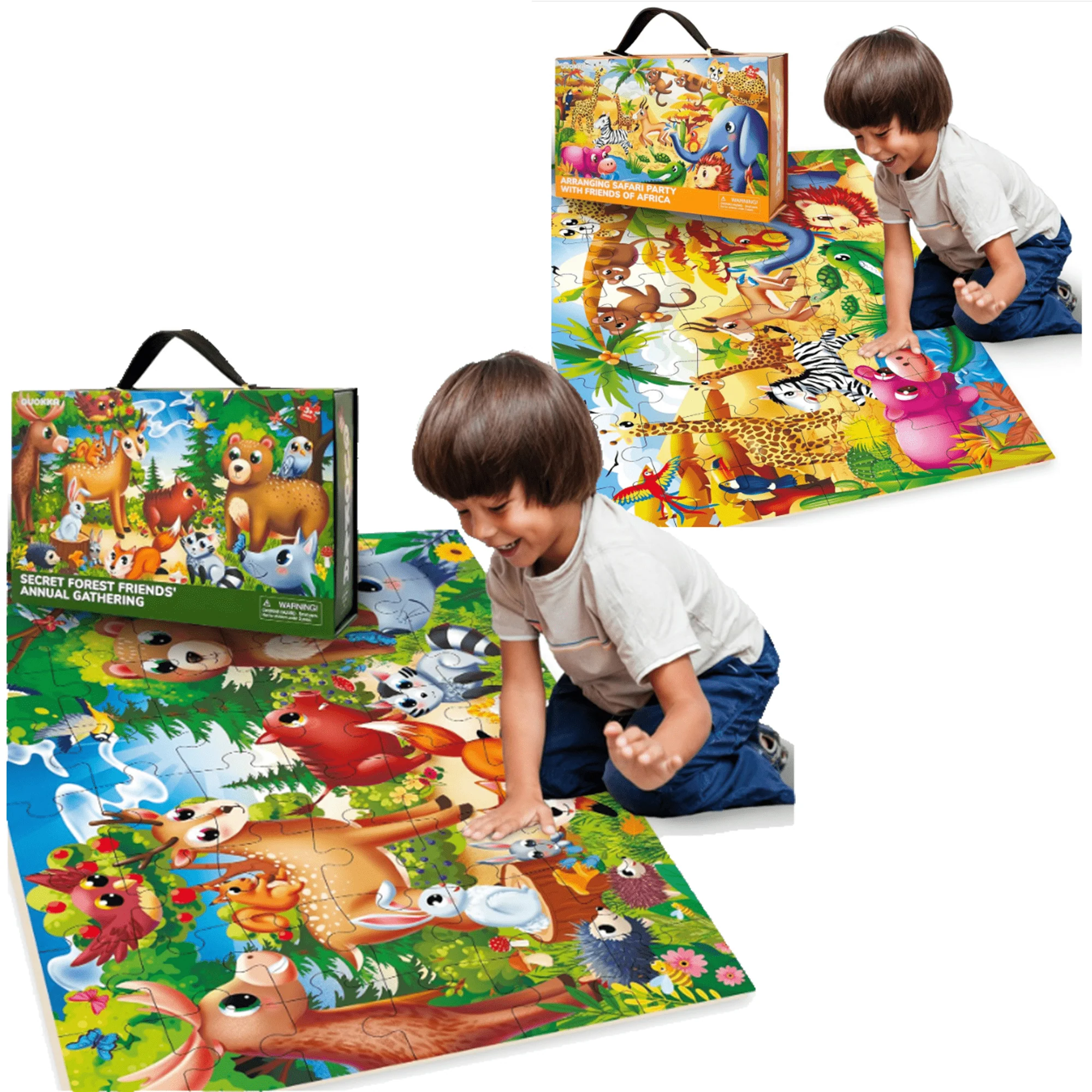 Bundle Set of 2 Giant Floor Puzzles for Kids | Africa, Forest