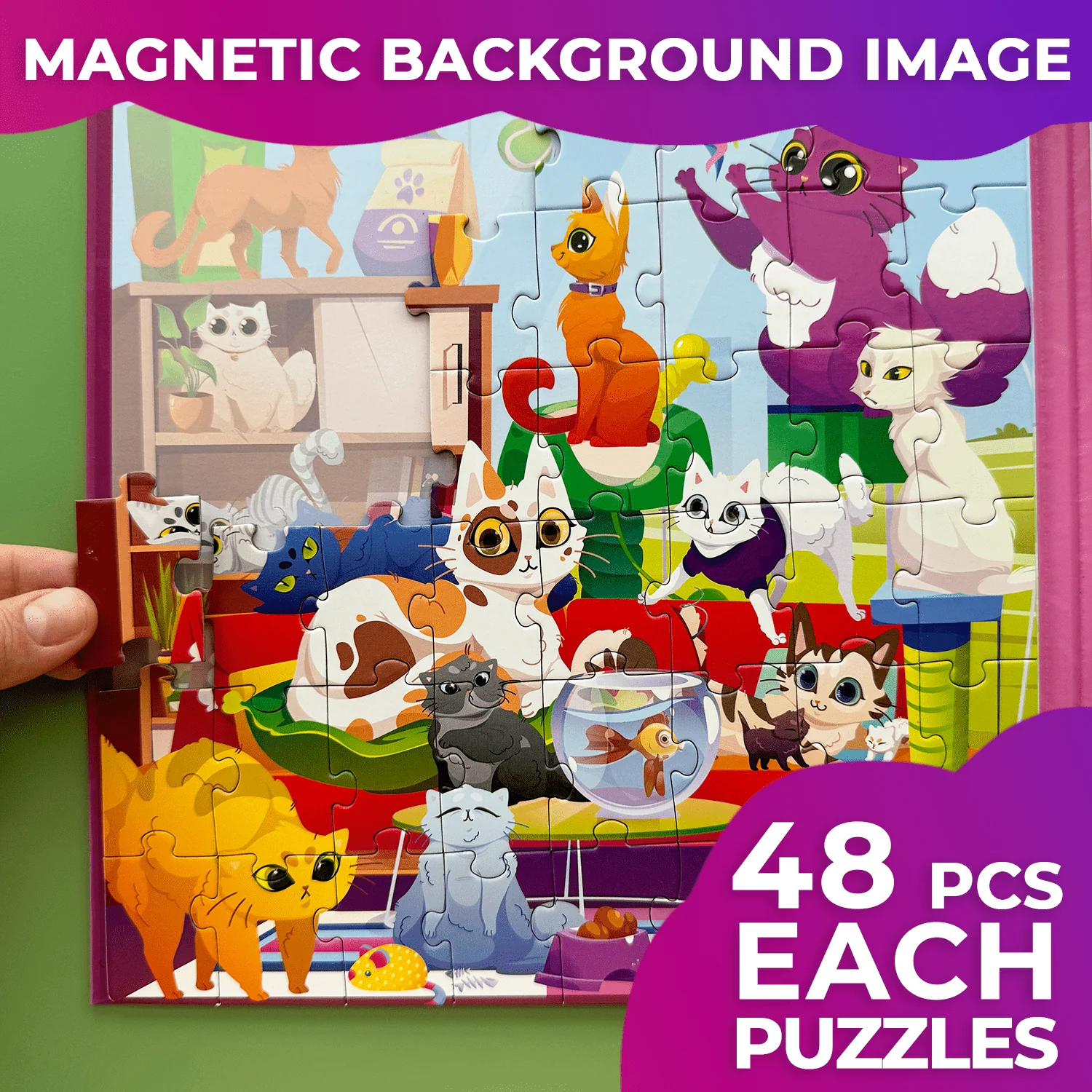 Bundle Set of 2 Magnetic Puzzles for Kids | Unicorns, Cats & Dogs - Image 3