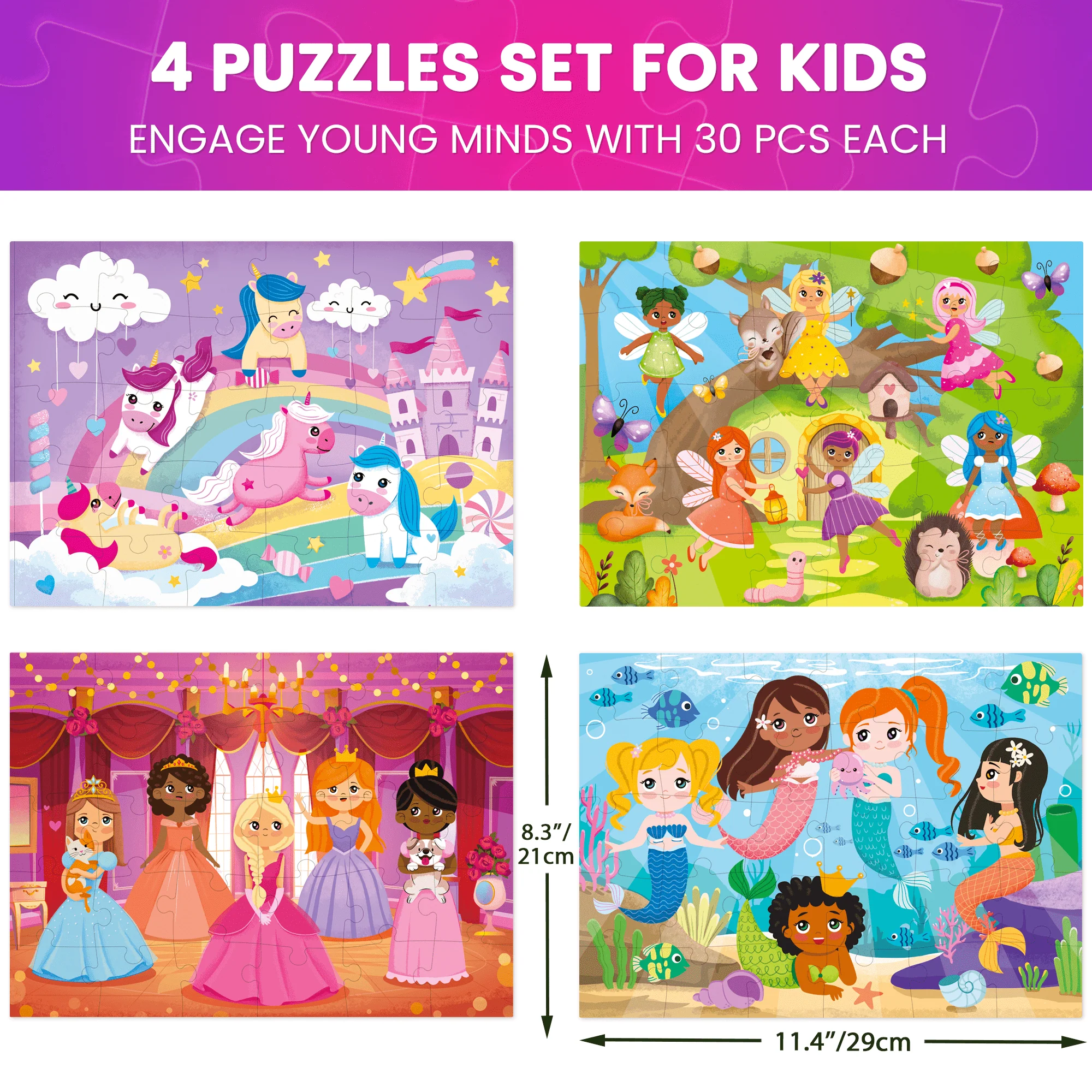Bundle Set of 8 Puzzles for Kids | Meadow Girls, Animals - Image 2