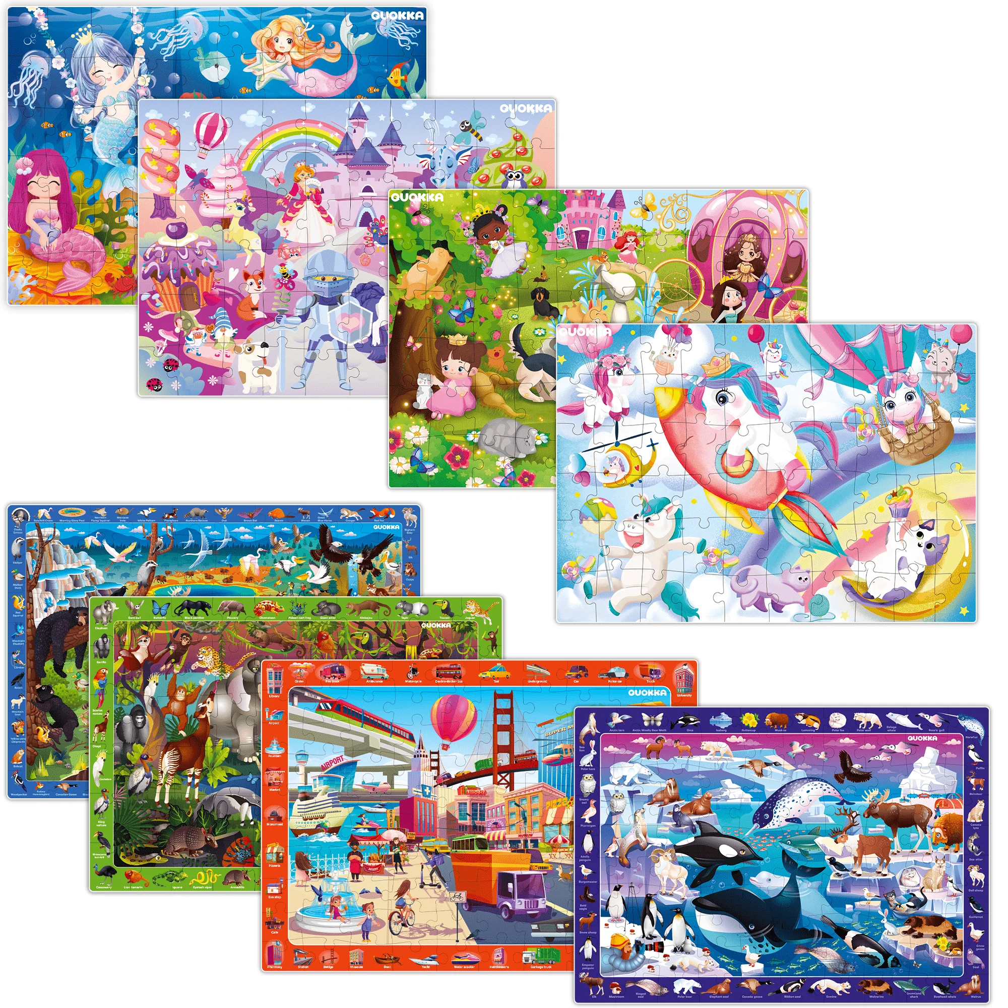 Bundle Set of 8 Puzzles for Kids | Mermaids, Animals, City Life