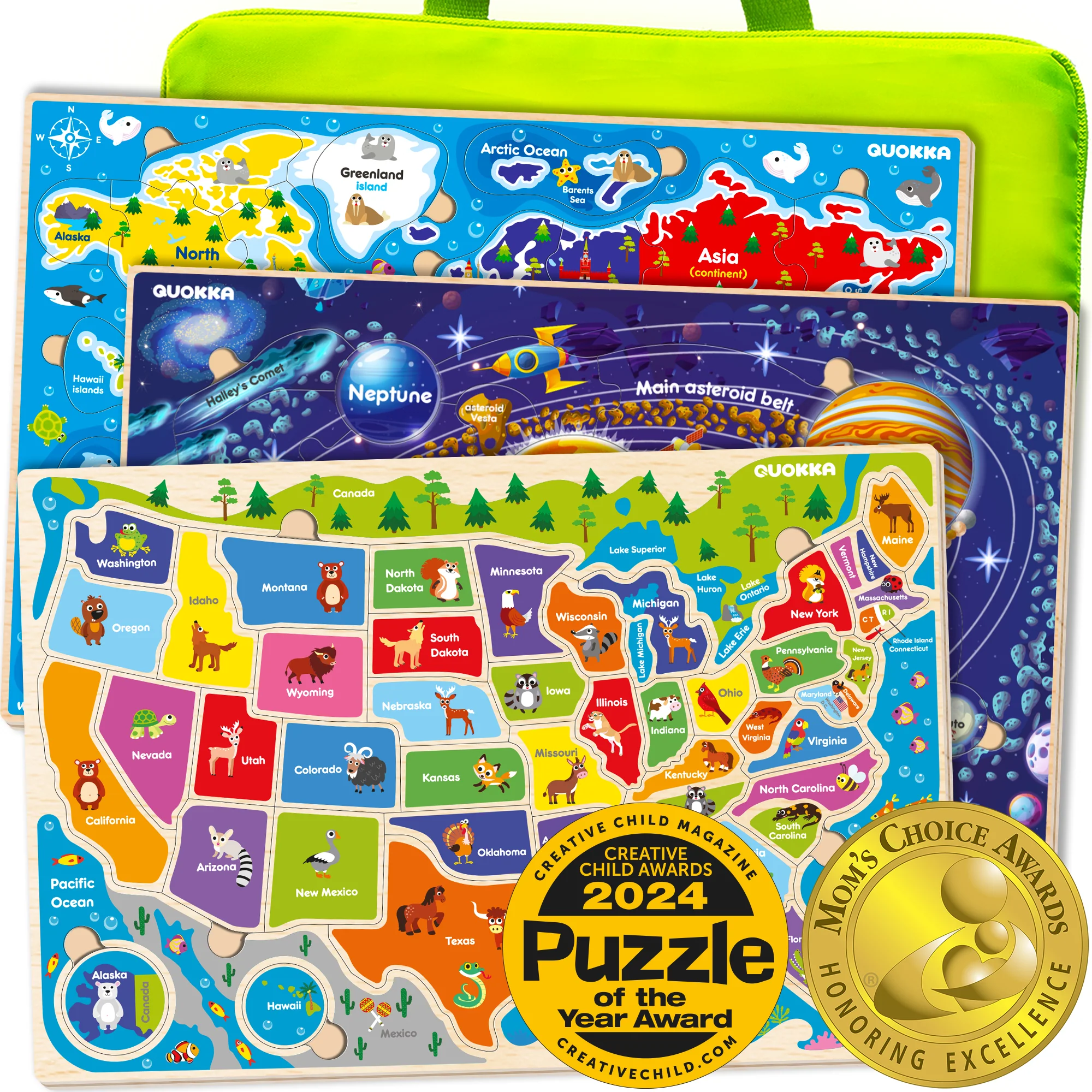 Multipack of 5 Kids Puzzles for Boys and Girls - USA & World Map | Body Parts & Human Anatomy - Image 2