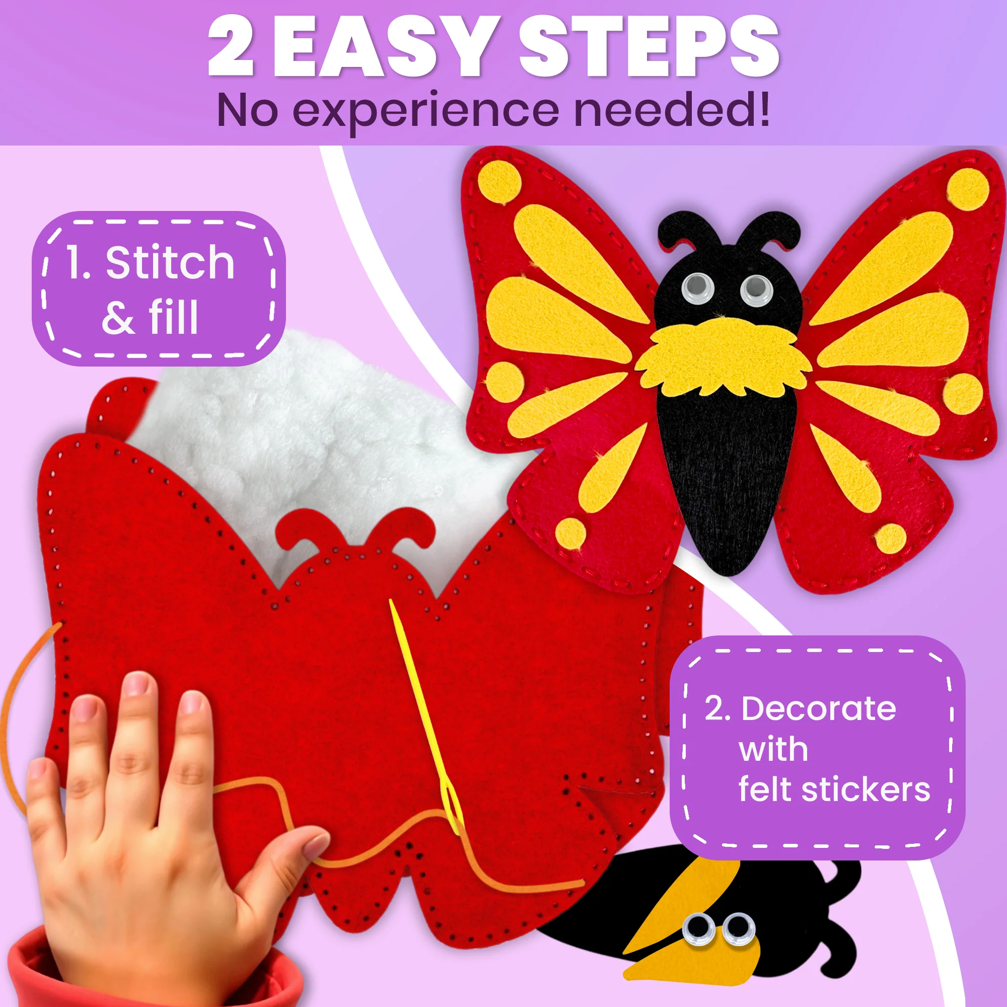 Craft Kits for Kids - 12 Bugs & Insects Sewing Kit Basic - Image 4