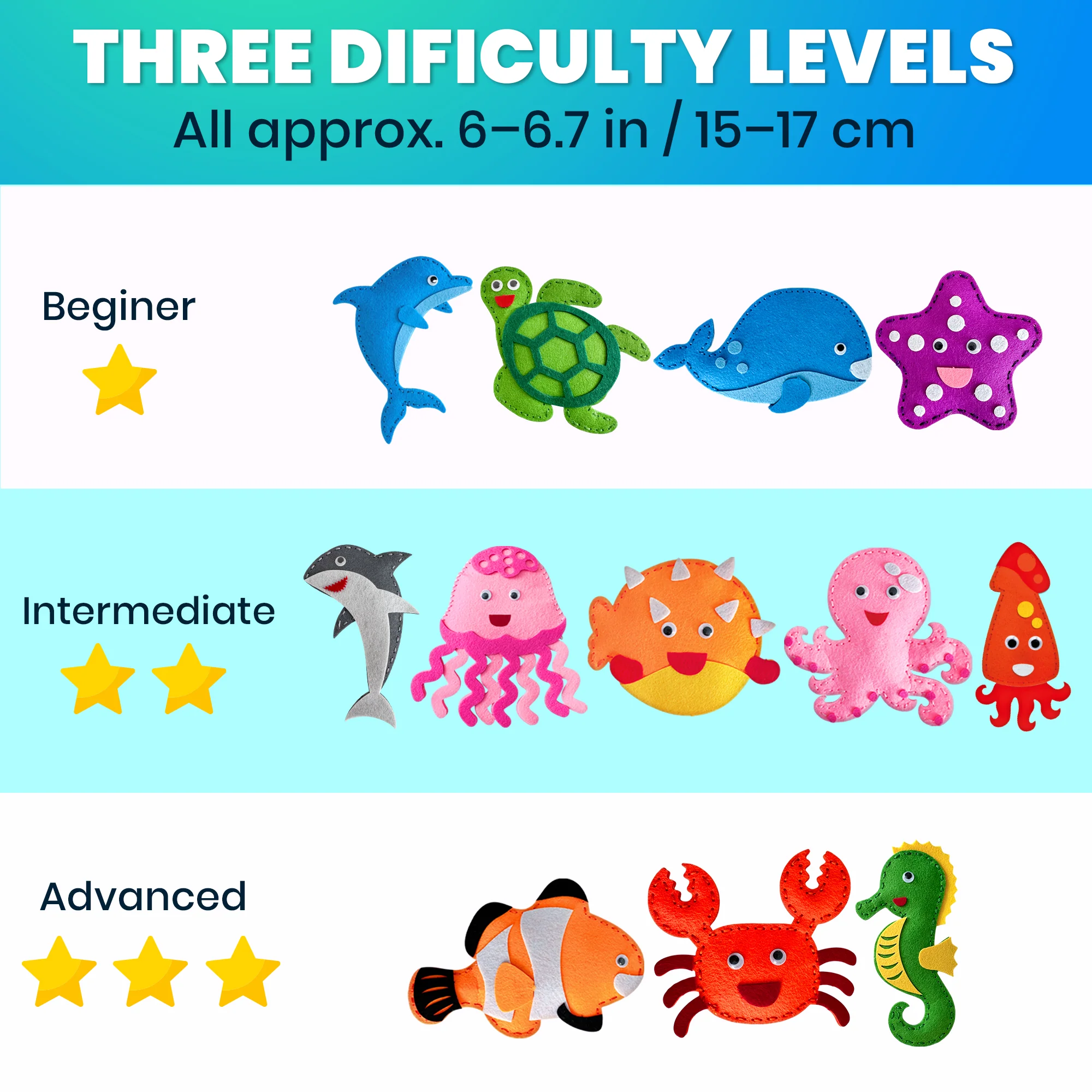 Craft Kits for Kids - 12 Sea Animals Sewing Kit Basic - Image 5