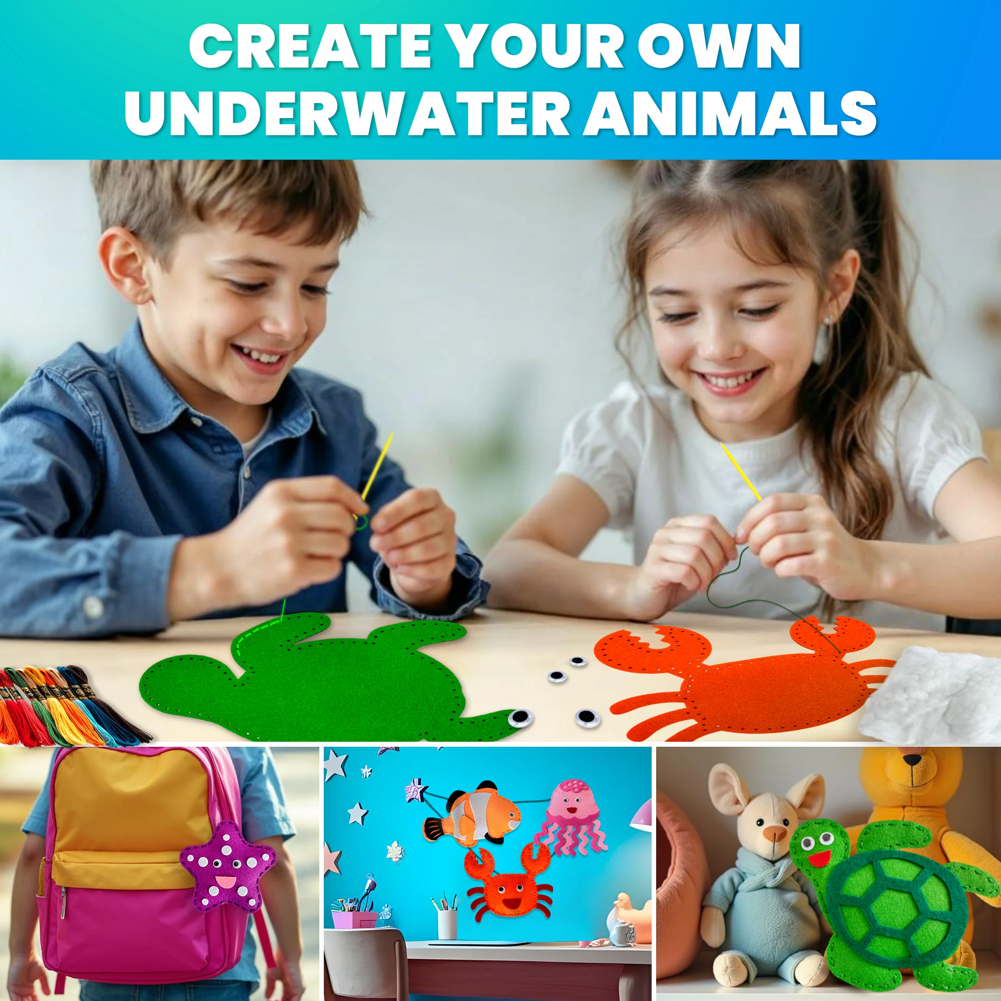 Craft Kits for Kids - 12 Sea Animals Sewing Kit Basic - Image 6