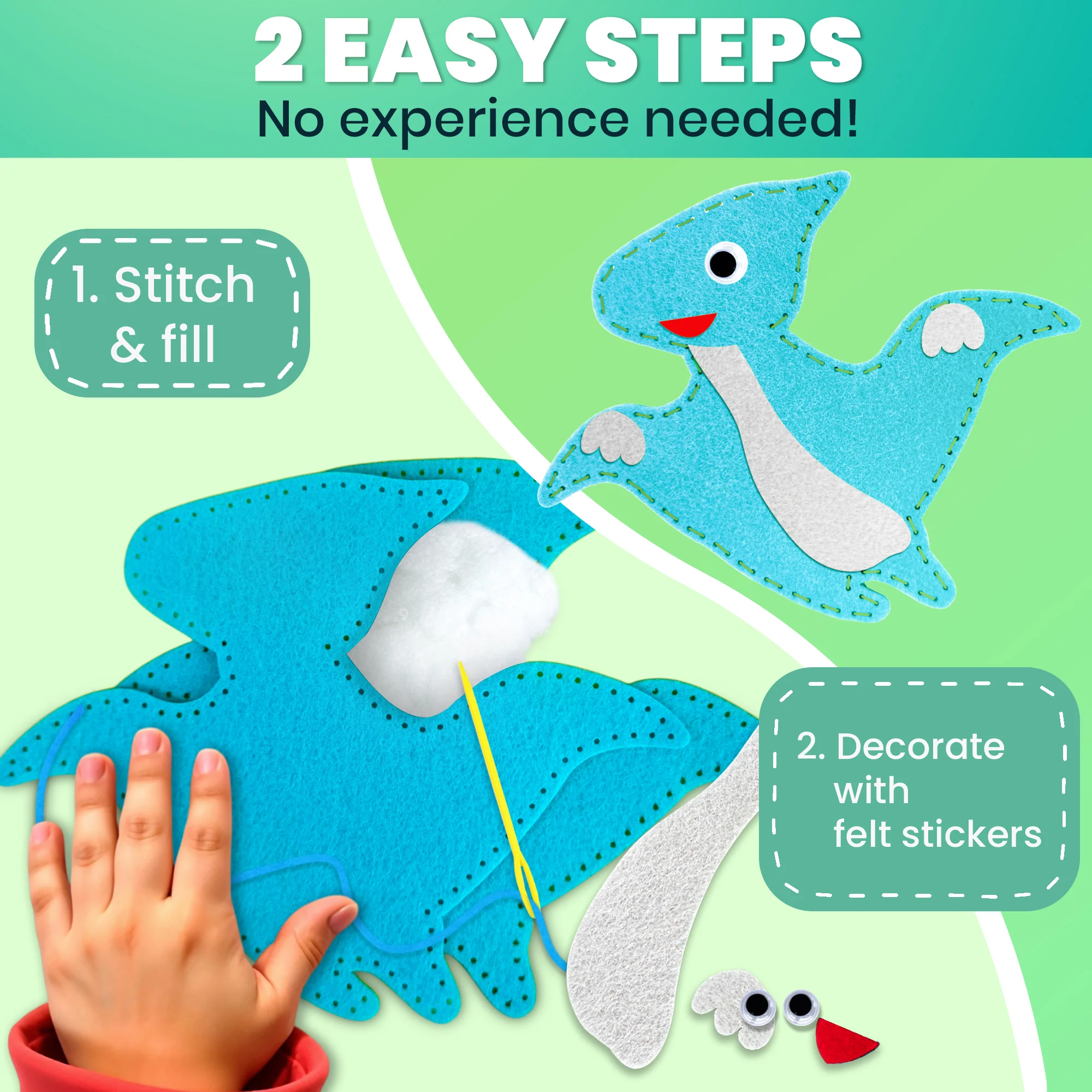 Craft Kits for Kids - 12 Wild Dino Sewing Kit Basic - Image 4