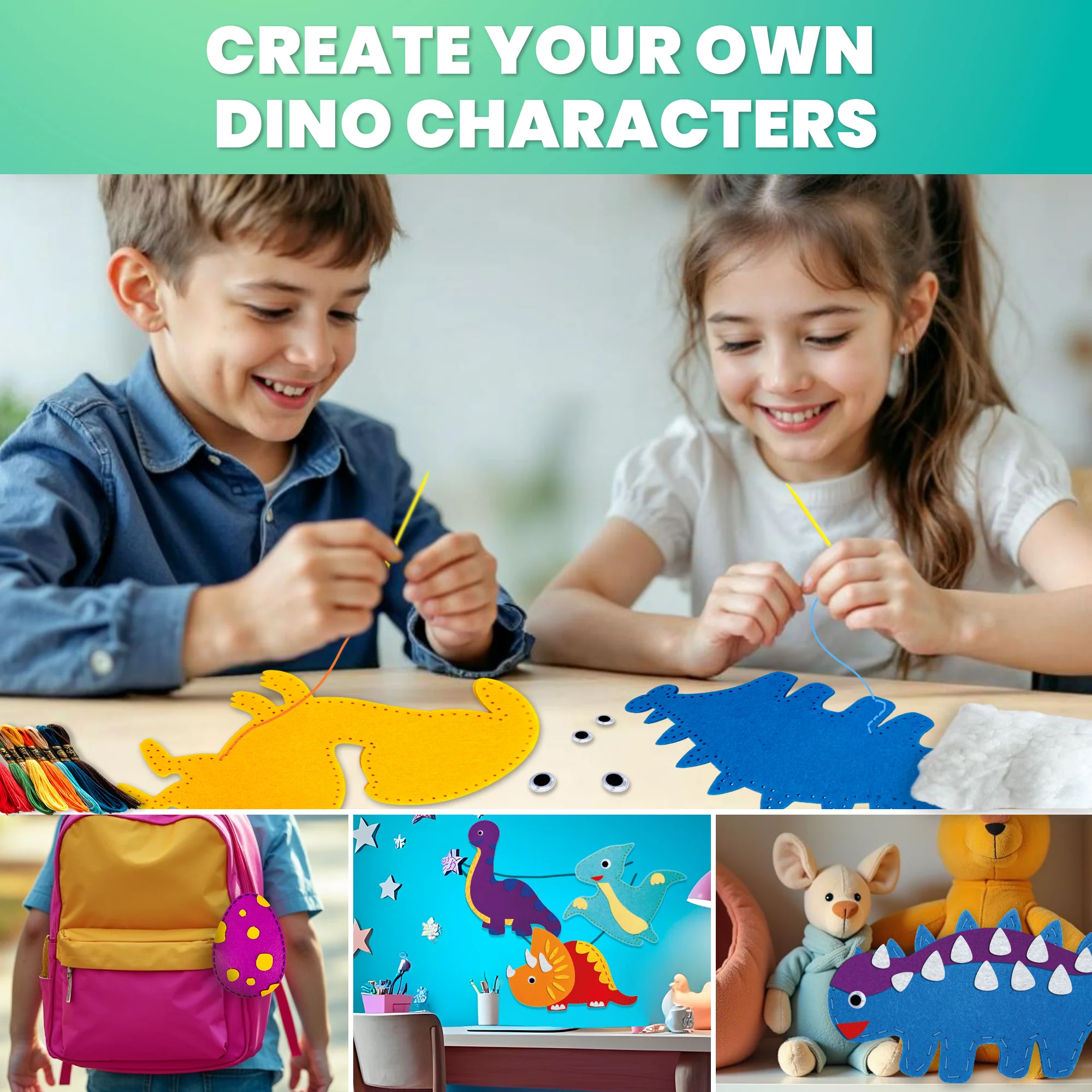 Craft Kits for Kids - 12 Wild Dino Sewing Kit Basic - Image 6