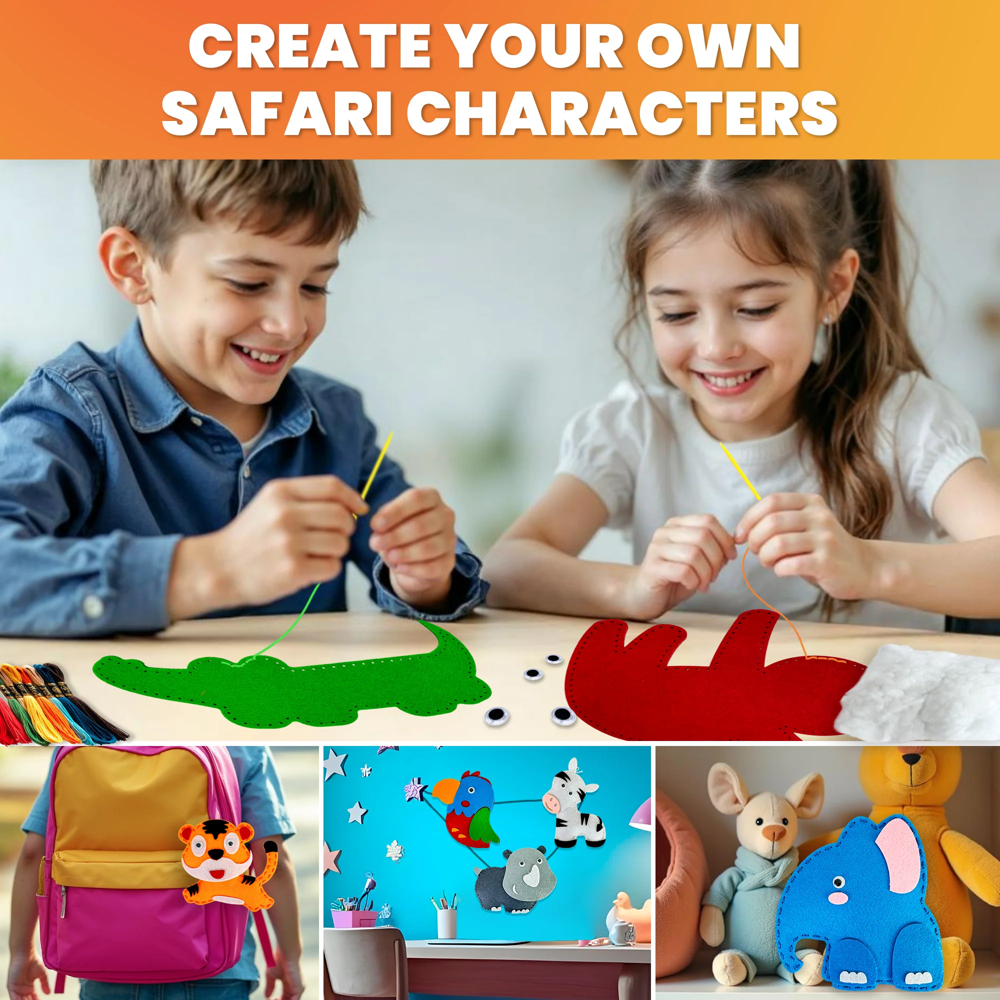 Craft Kits for Kids - 12 Wild Safari Sewing Kit Basic - Image 6
