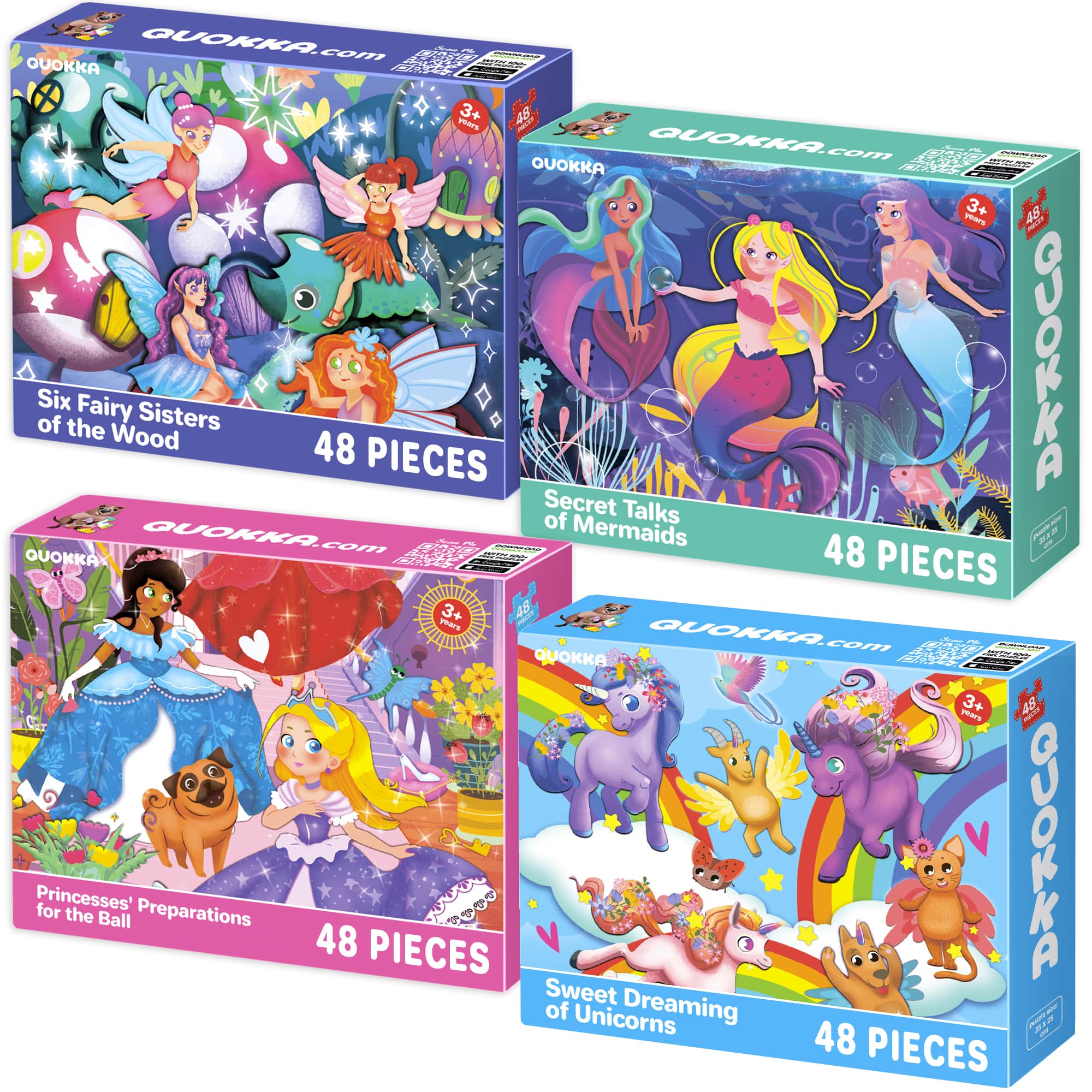 4x48 Puzzles for Kids | Mermaid, Princesses, Unicorns
