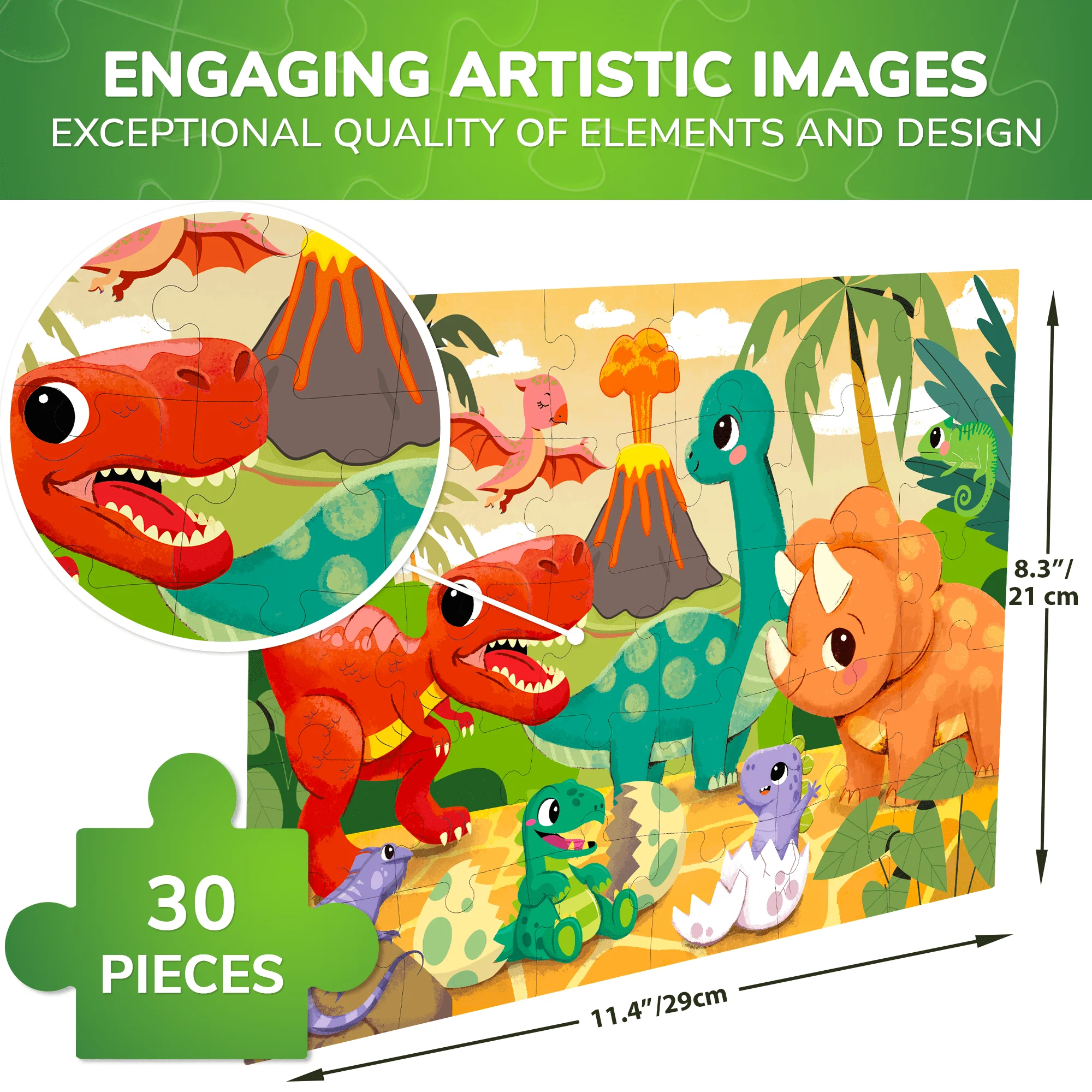 30 Pcs Jigsaw Puzzles for Kids | Dinosaurs - Image 3