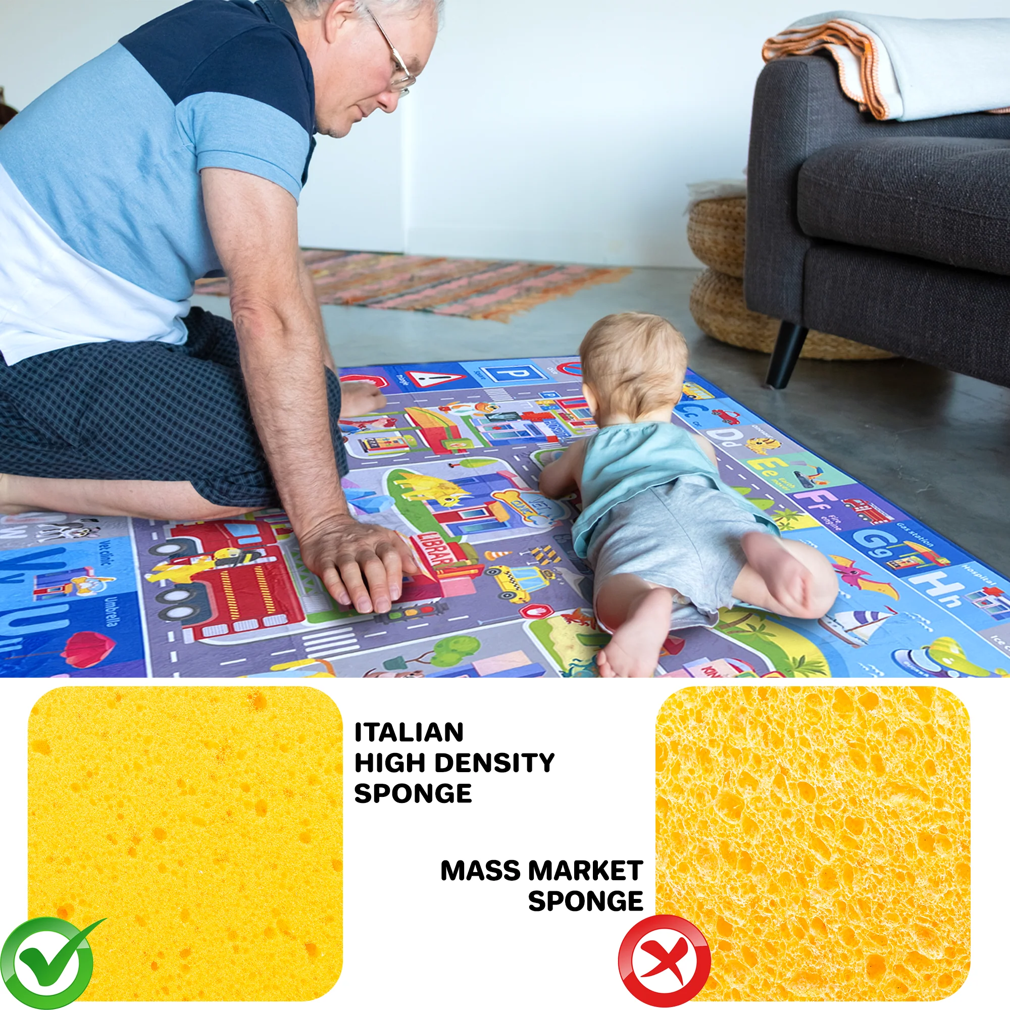 Large Baby Play Mat for Floor | Plush ABC with City - Image 5
