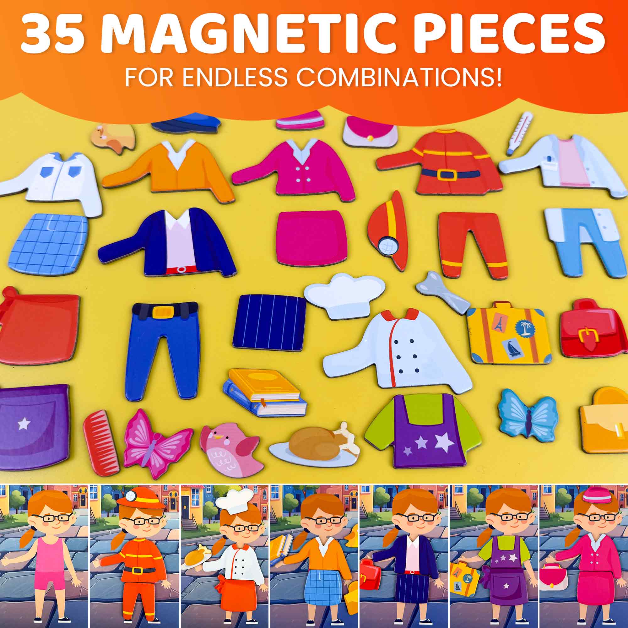 Magnetic Dress-Up Dolls for Kids 35 Magnetic Pcs | Profession - Image 3