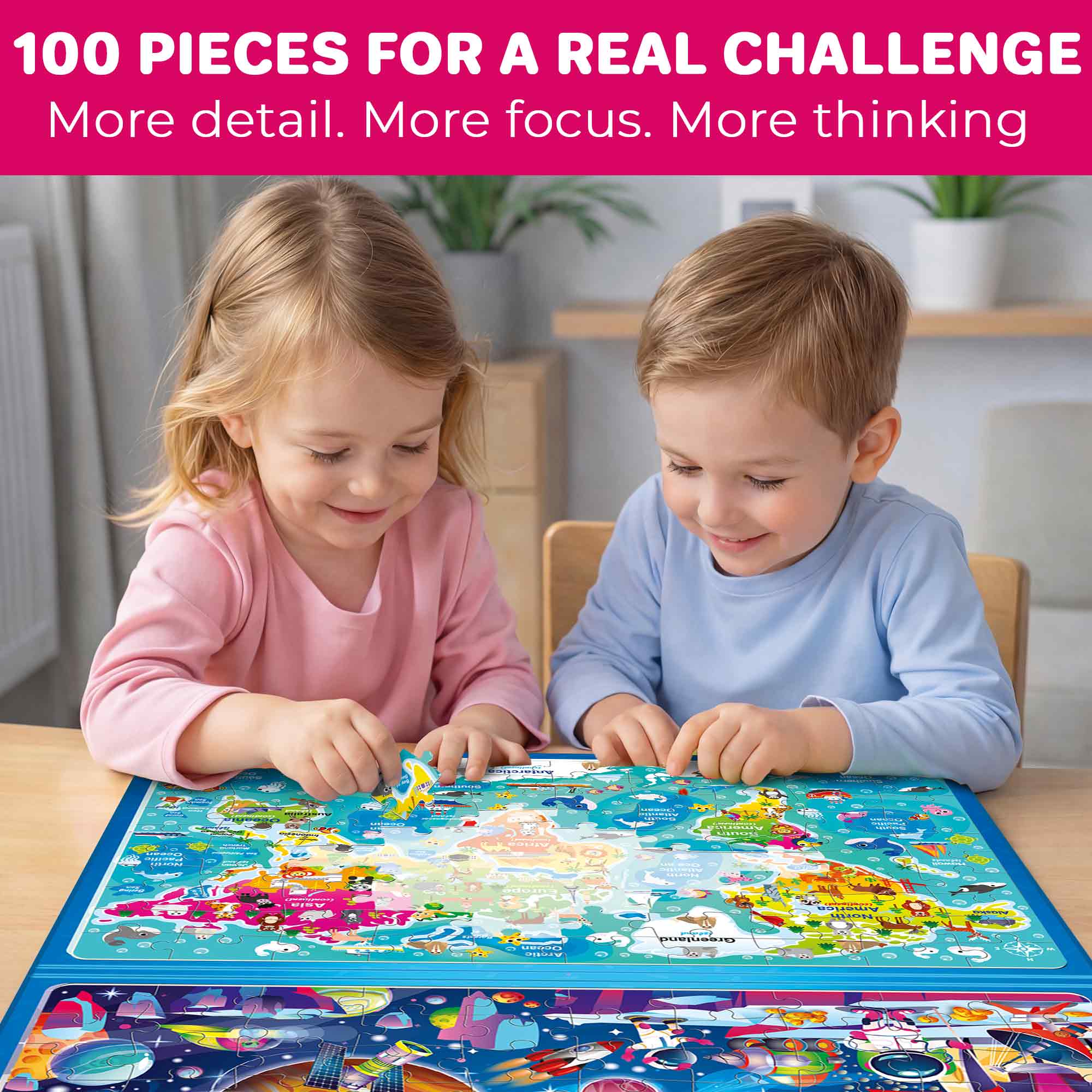 Magnetic Puzzle 2x100 Pcs Puzzles for Kids - Space & World Maps - Image 4