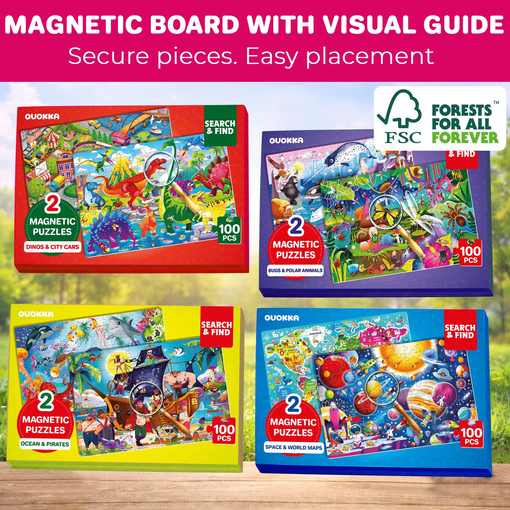 Magnetic Puzzle 2x100 Pcs Puzzles for Kids - Space & World Maps - Image 6