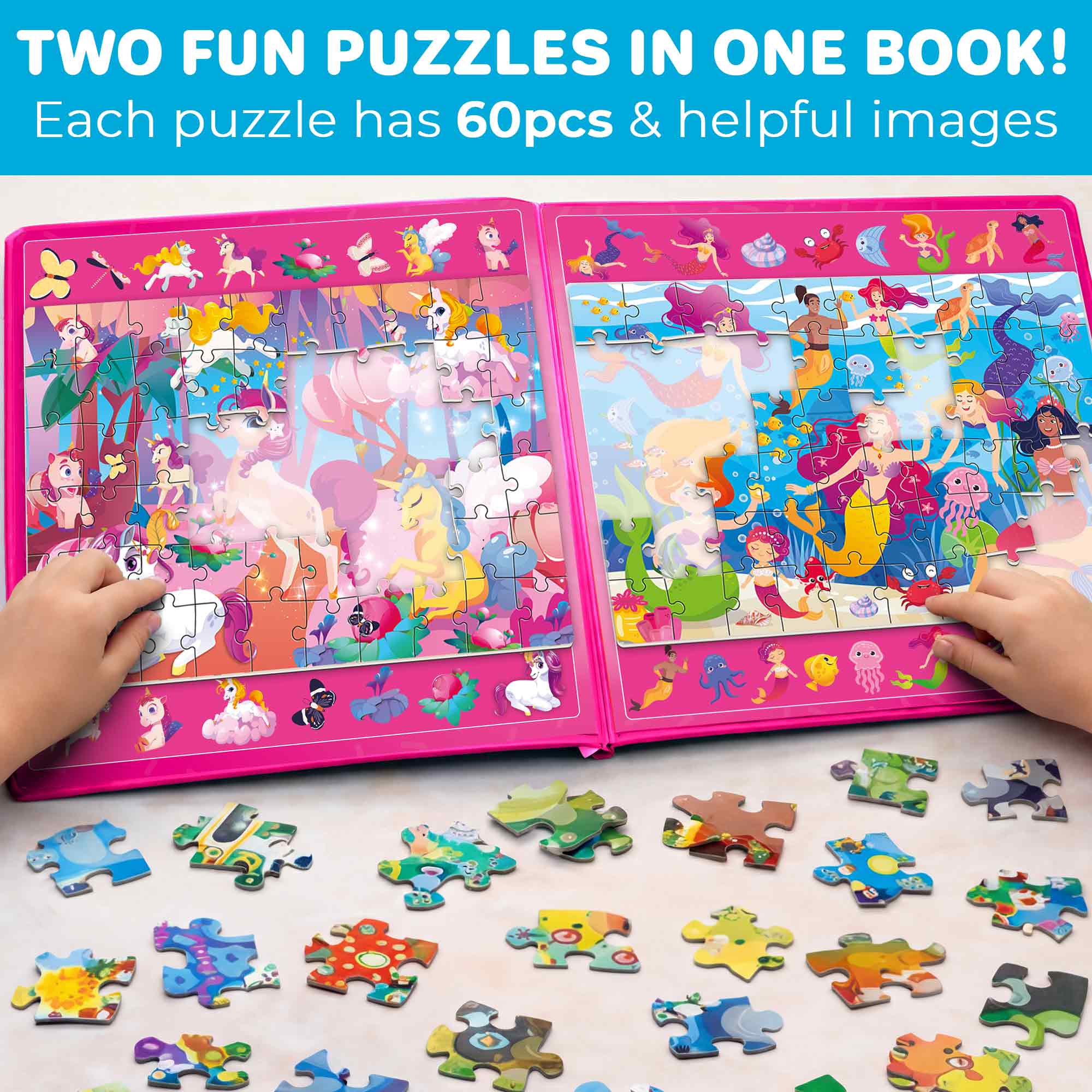 Magnetic Puzzle 2x60 Pcs Puzzles for Kids - Mermaids & Unicorns - Image 2