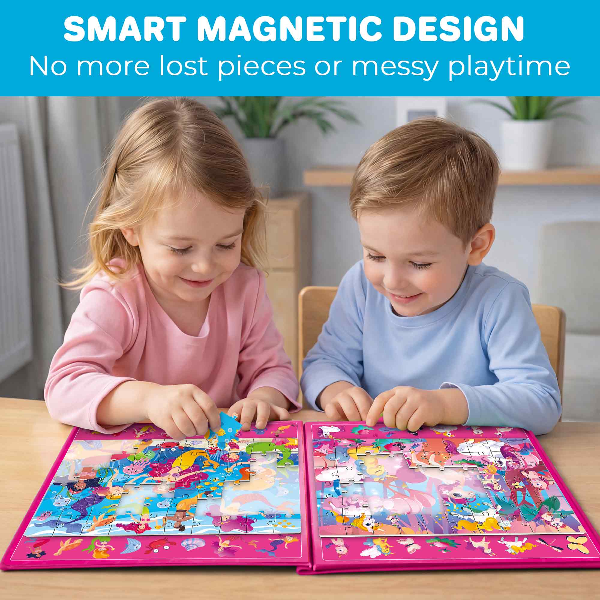 Magnetic Puzzle 2x60 Pcs Puzzles for Kids - Mermaids & Unicorns - Image 4