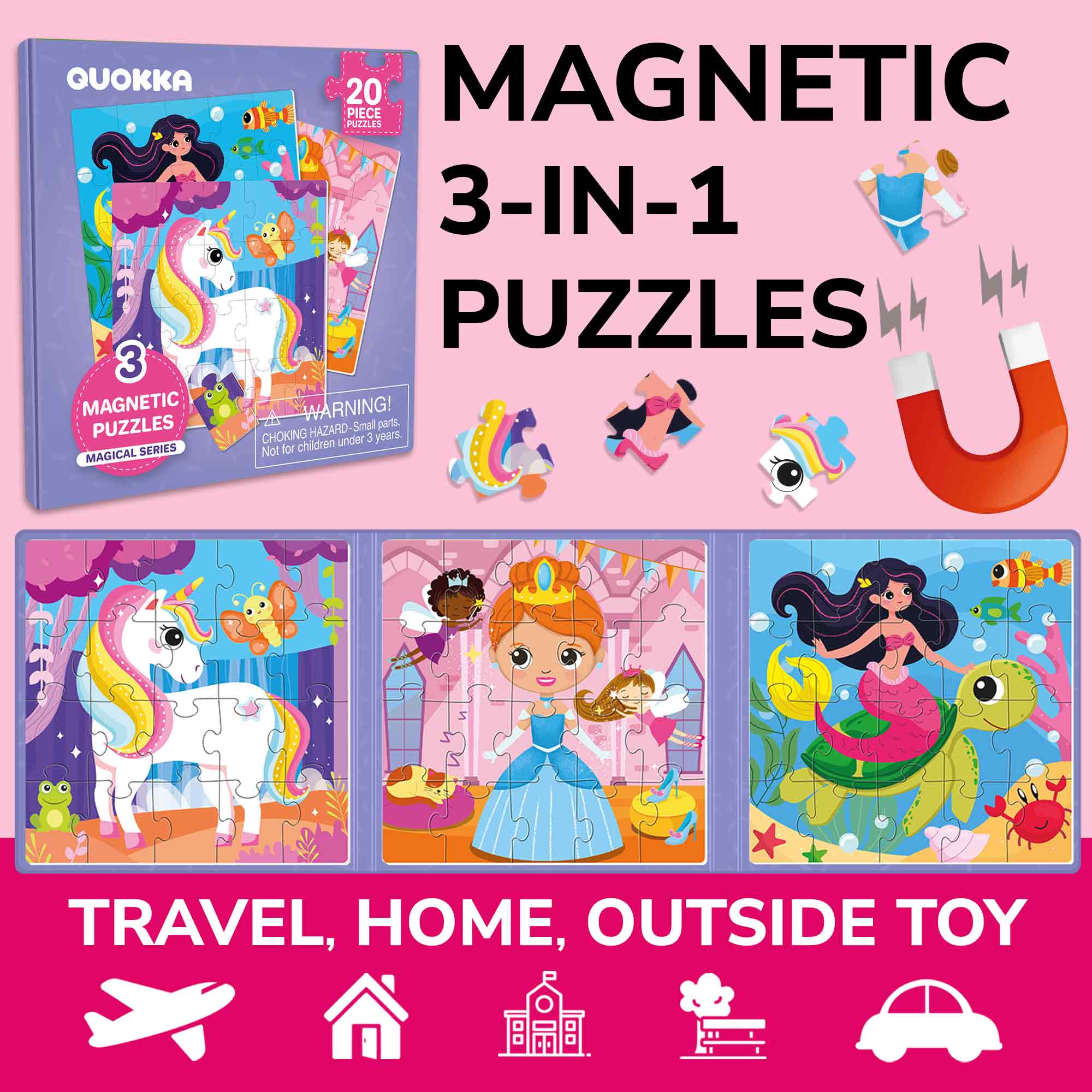 Magnetic Puzzles 3x20 Pcs Puzzles for Kids | Unicorn - Image 2