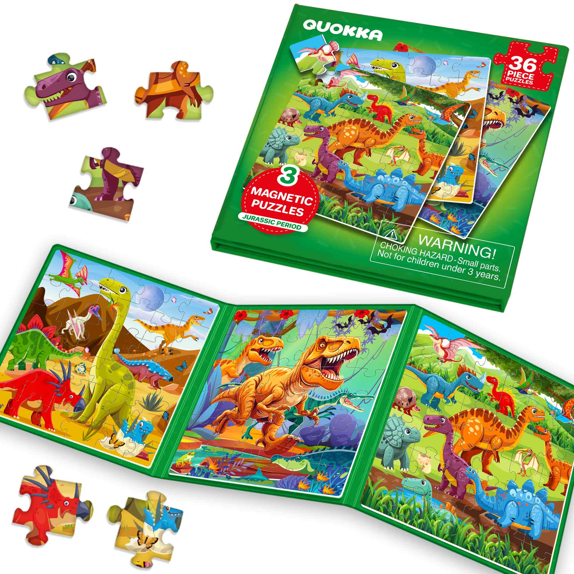 Magnetic Puzzles 3x36 Pcs Puzzles for Kids |Jurassic period
