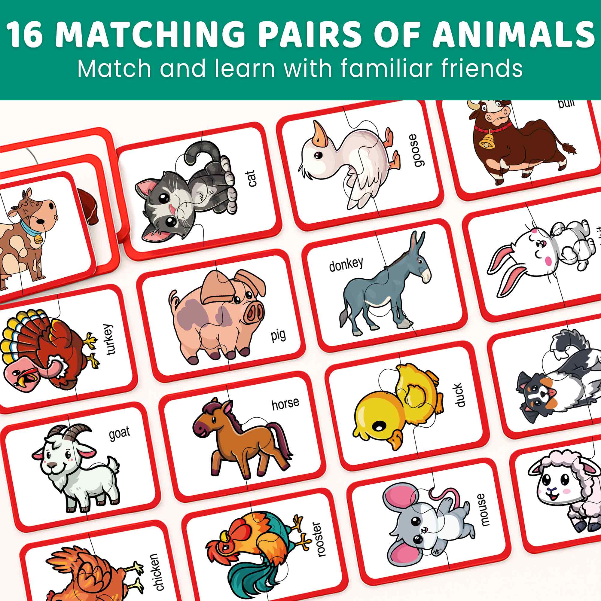 Matching Puzzle for Toddlers - 16 Pairs Farm Animals - Image 2