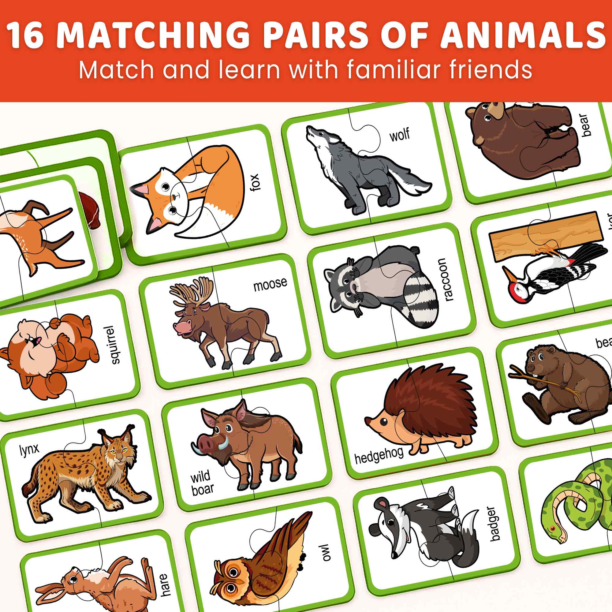 Matching Puzzle for Toddlers - 16 Pairs Forest Animals - Image 2