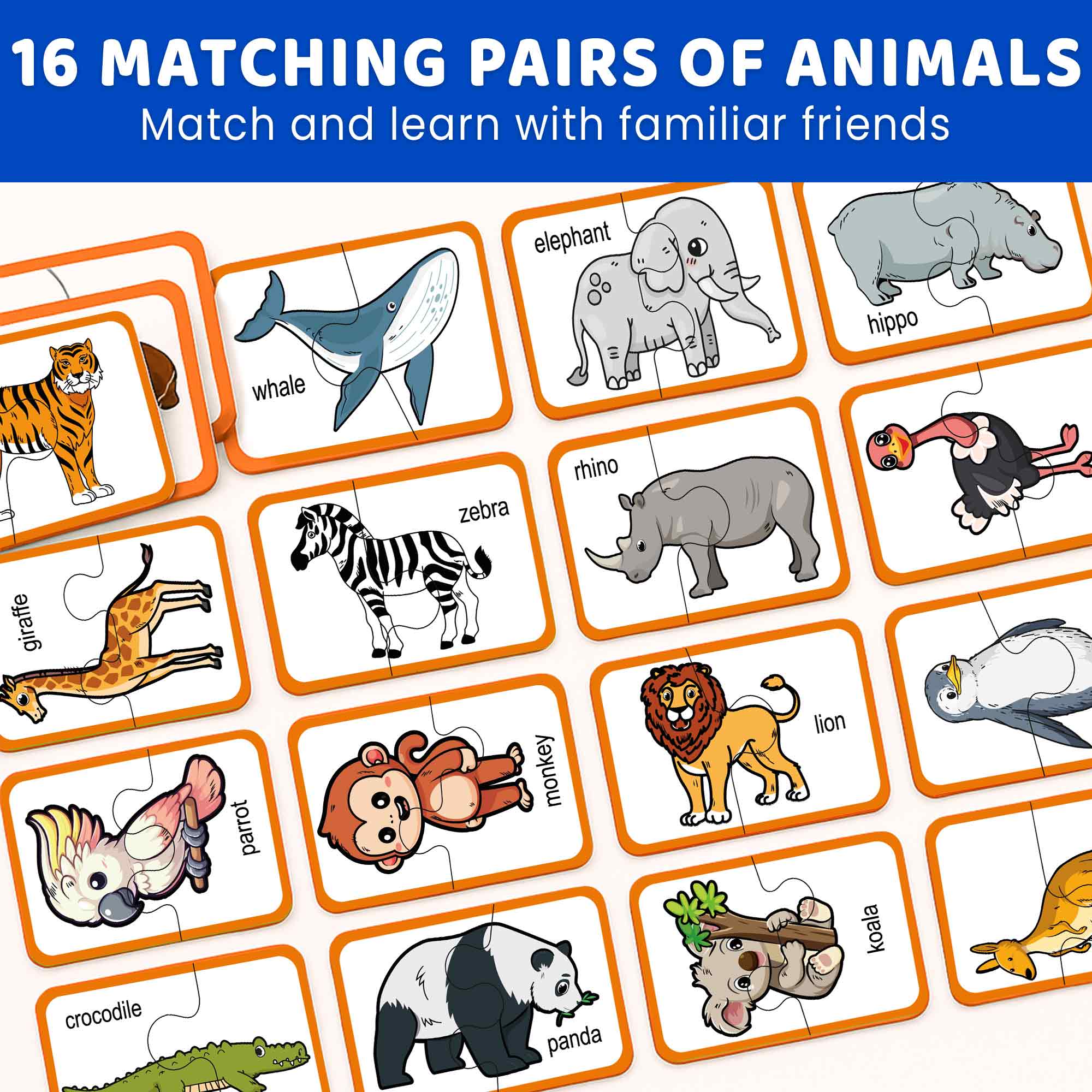 Matching Puzzle for Toddlers - 16 Pairs Wild Animals - Image 2