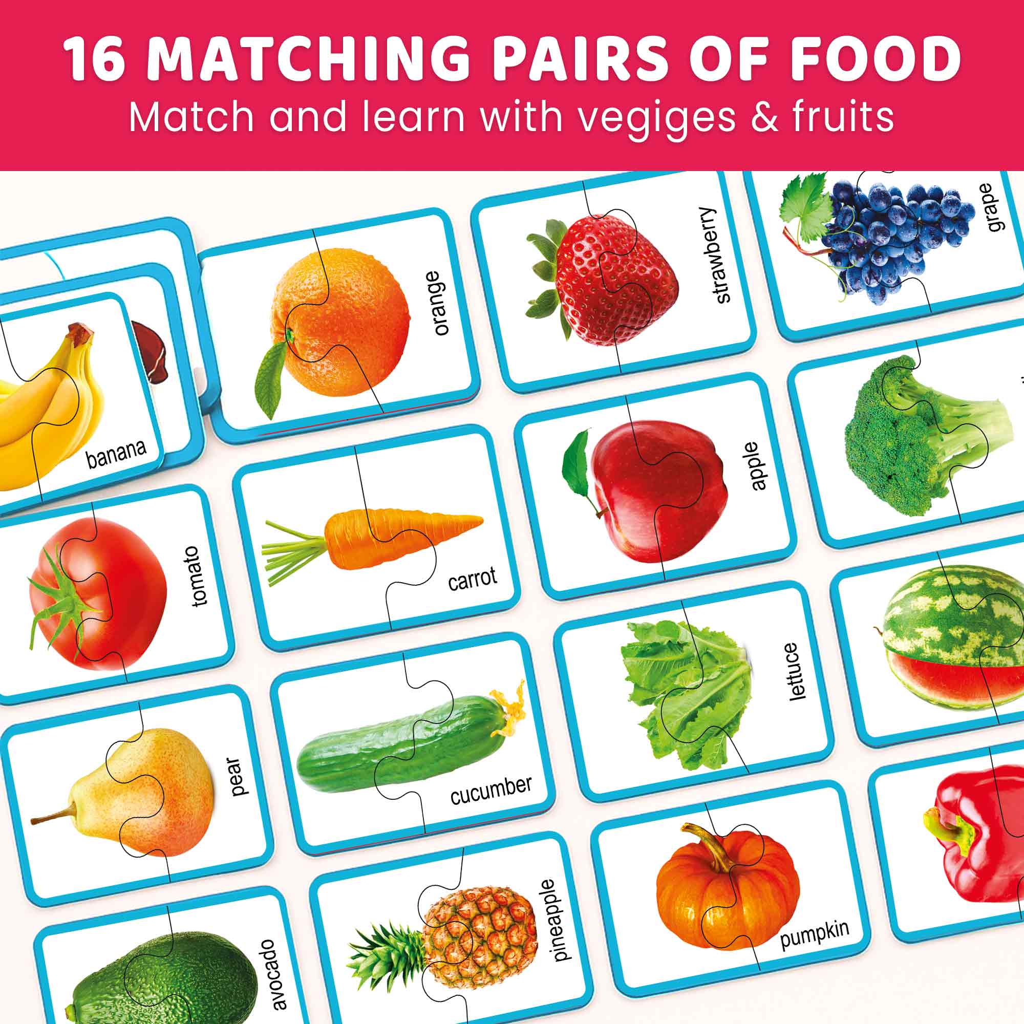 Matching Puzzle for Toddlers - 16 Realistic Pairs Fruits Veggies - Image 2