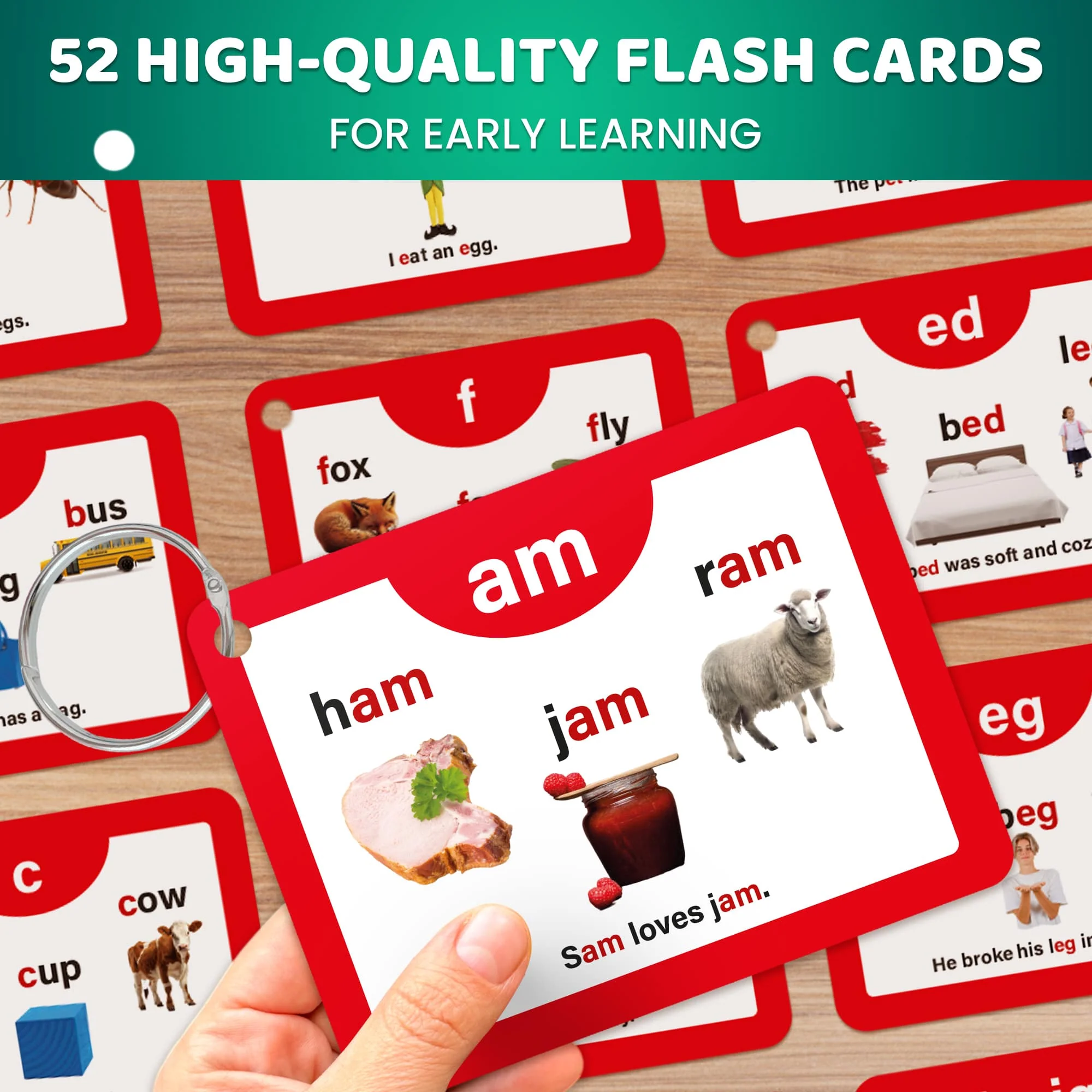 Phonics Flash Cards for Kids | 52 Cards ABC & CVC words - Image 2
