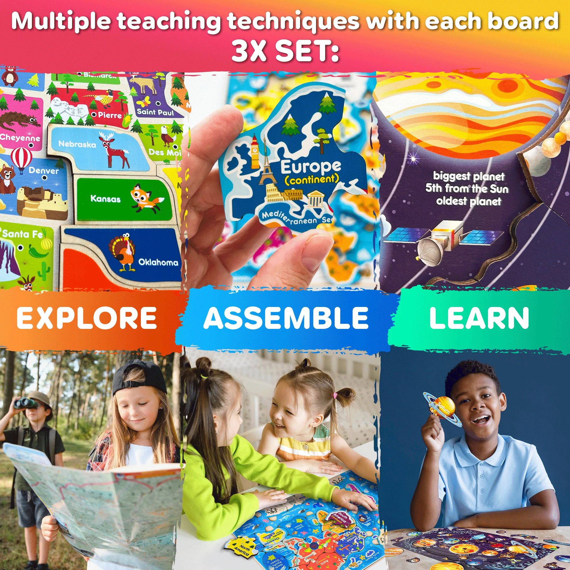 Wooden Puzzles for Kids Maps, Space | Learning Toys - Image 6