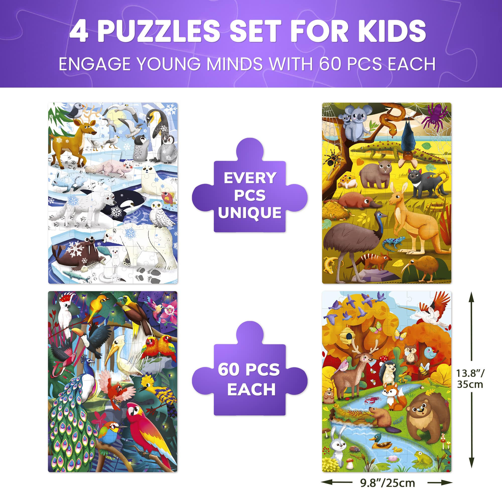 4 Set 60 Pcs Puzzles for Kids | Polar Pals,Birds, Animals - Image 3
