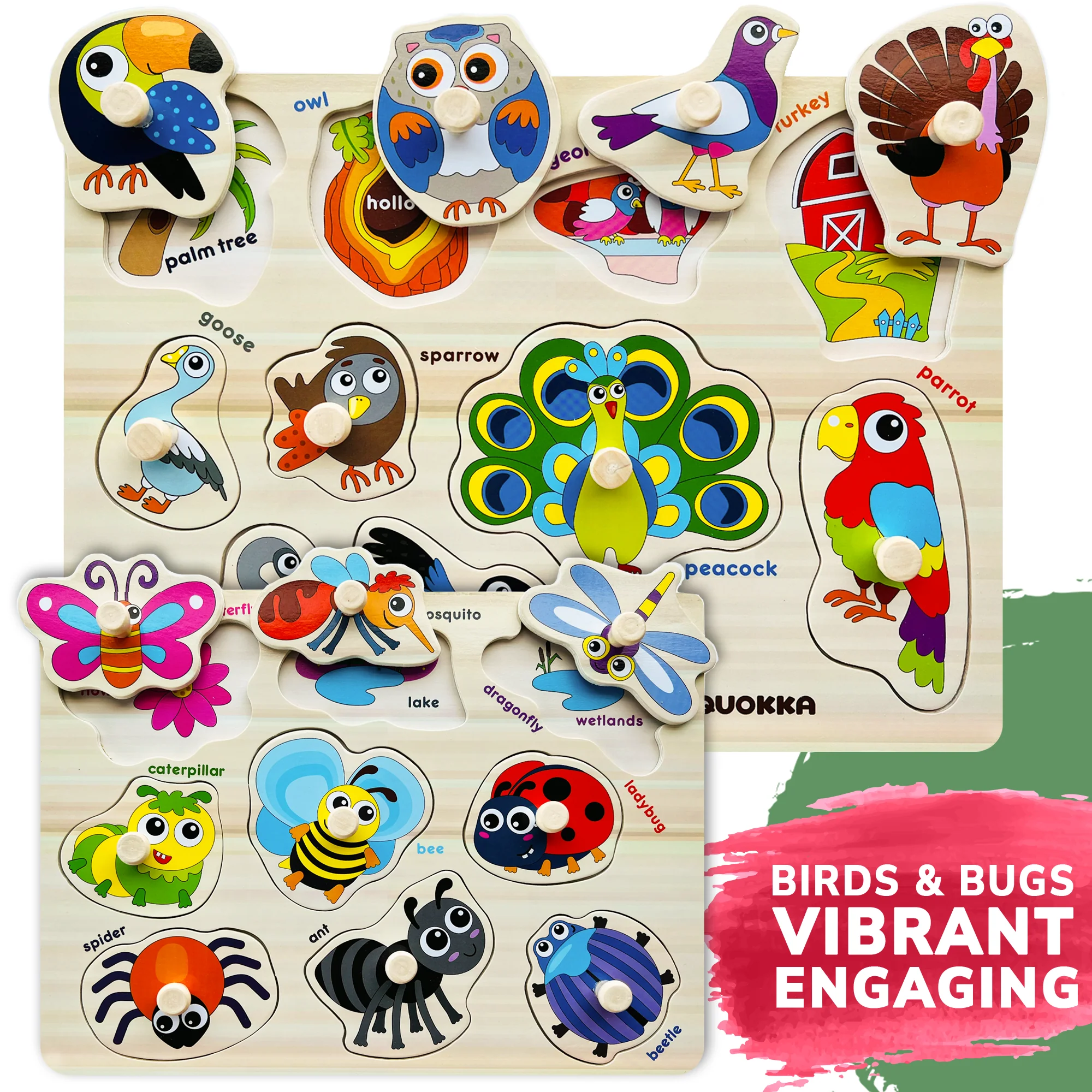 6 Pack with Rack Wooden Puzzles for Toddlers | Alphabet, Numbers and Animals - Image 4