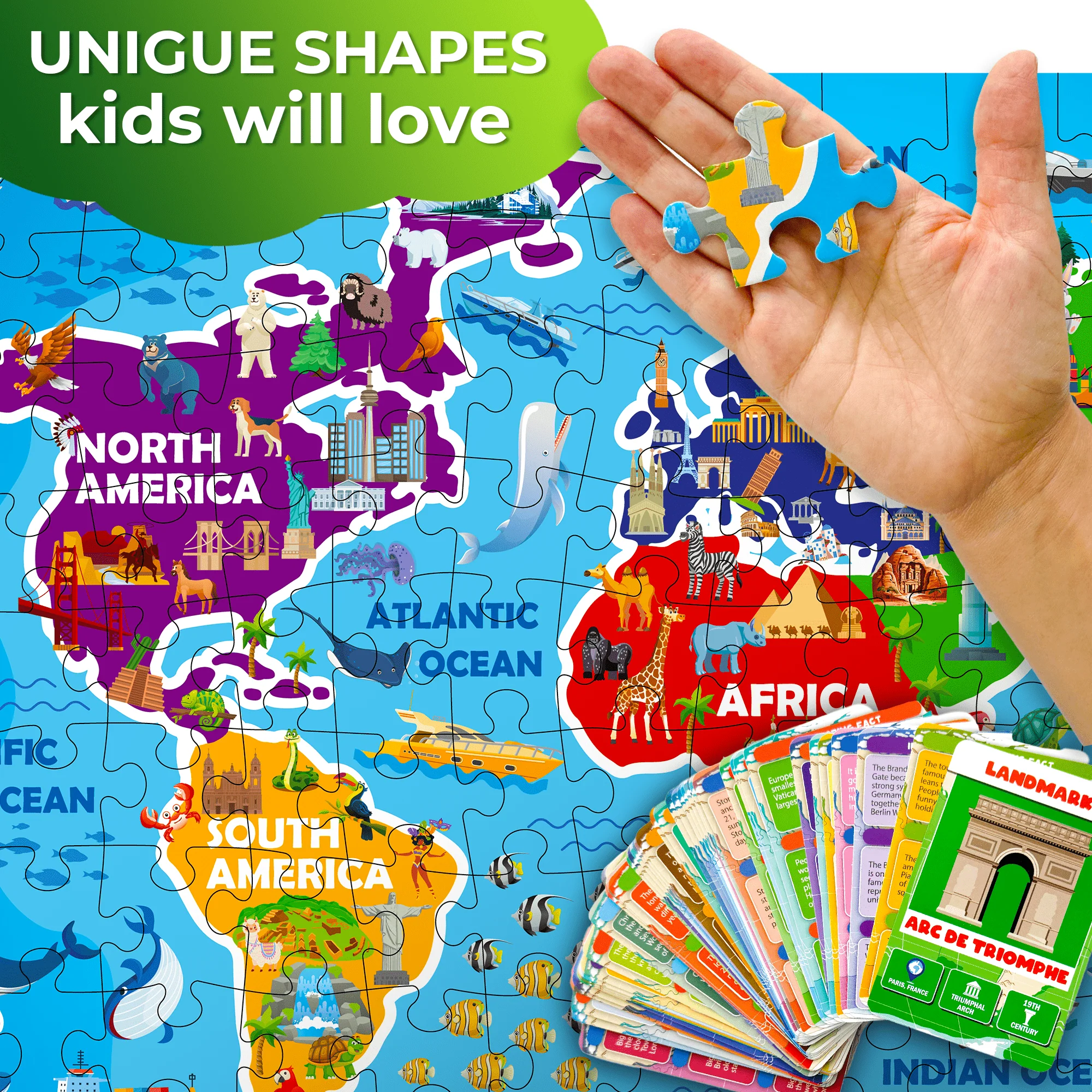 150 Pcs Jigsaw Puzzles 50 Cards For Kids | World - Image 3